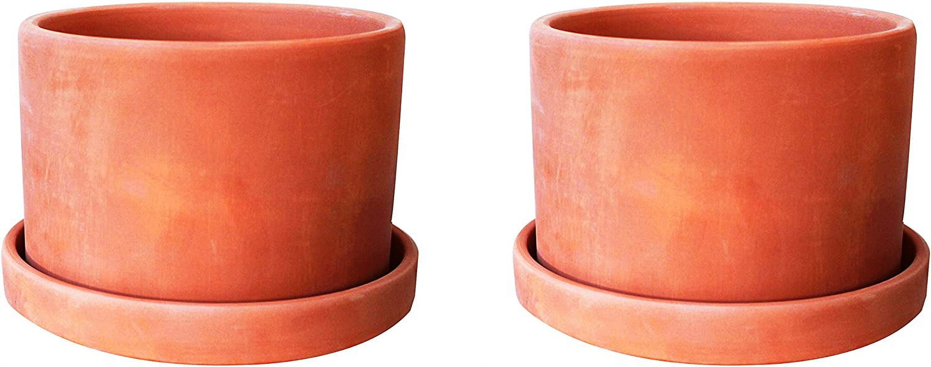 Terracotta Round Garden Planters with Trays, Set of 2