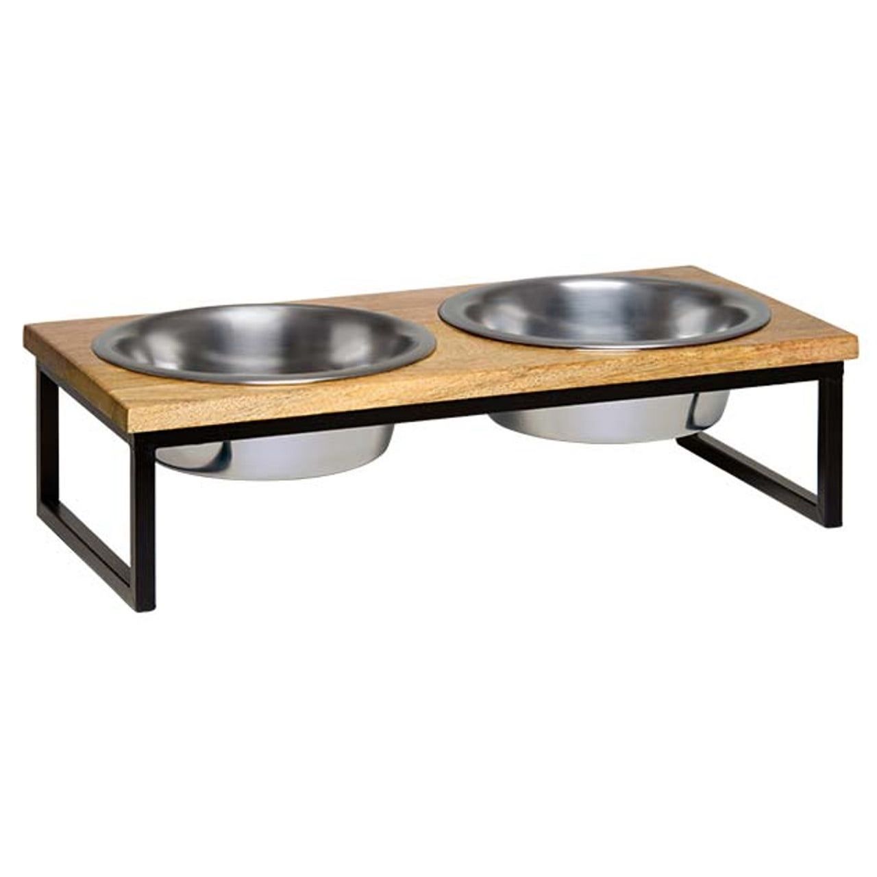 Small Natural Wood and Stainless Steel Elevated Pet Diner