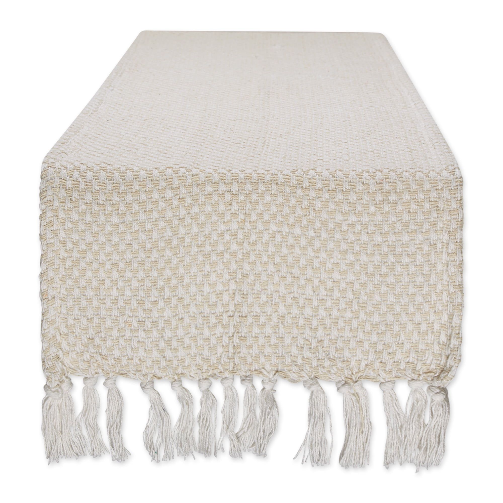Natural Textured Cotton Table Runner with Fringed Edges, 15" x 72"