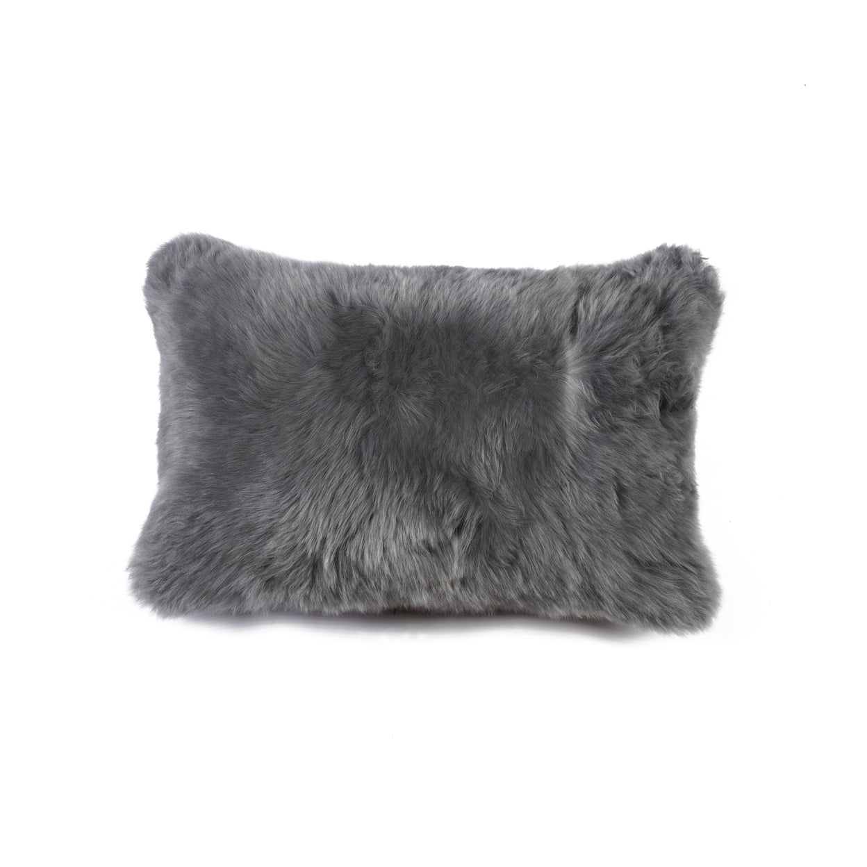 Gray Rectangular New Zealand Sheepskin Fur Pillow