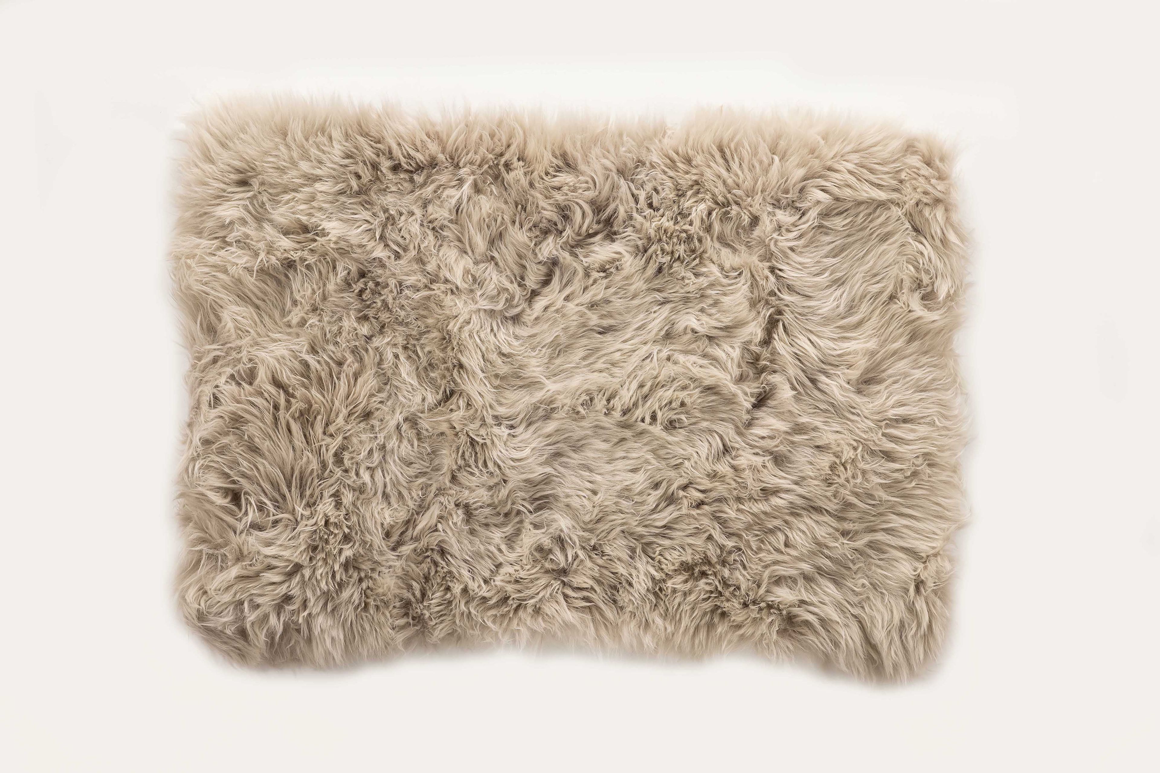 Lush Taupe Handmade Sheepskin Fur Rectangular Rug - 3ft by 2ft