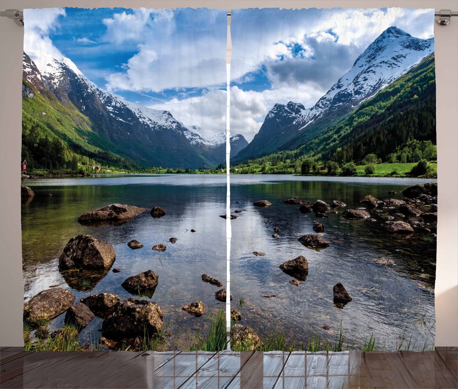 Norway Fjords Scenic Polyester Light-Filtering Curtain Panels