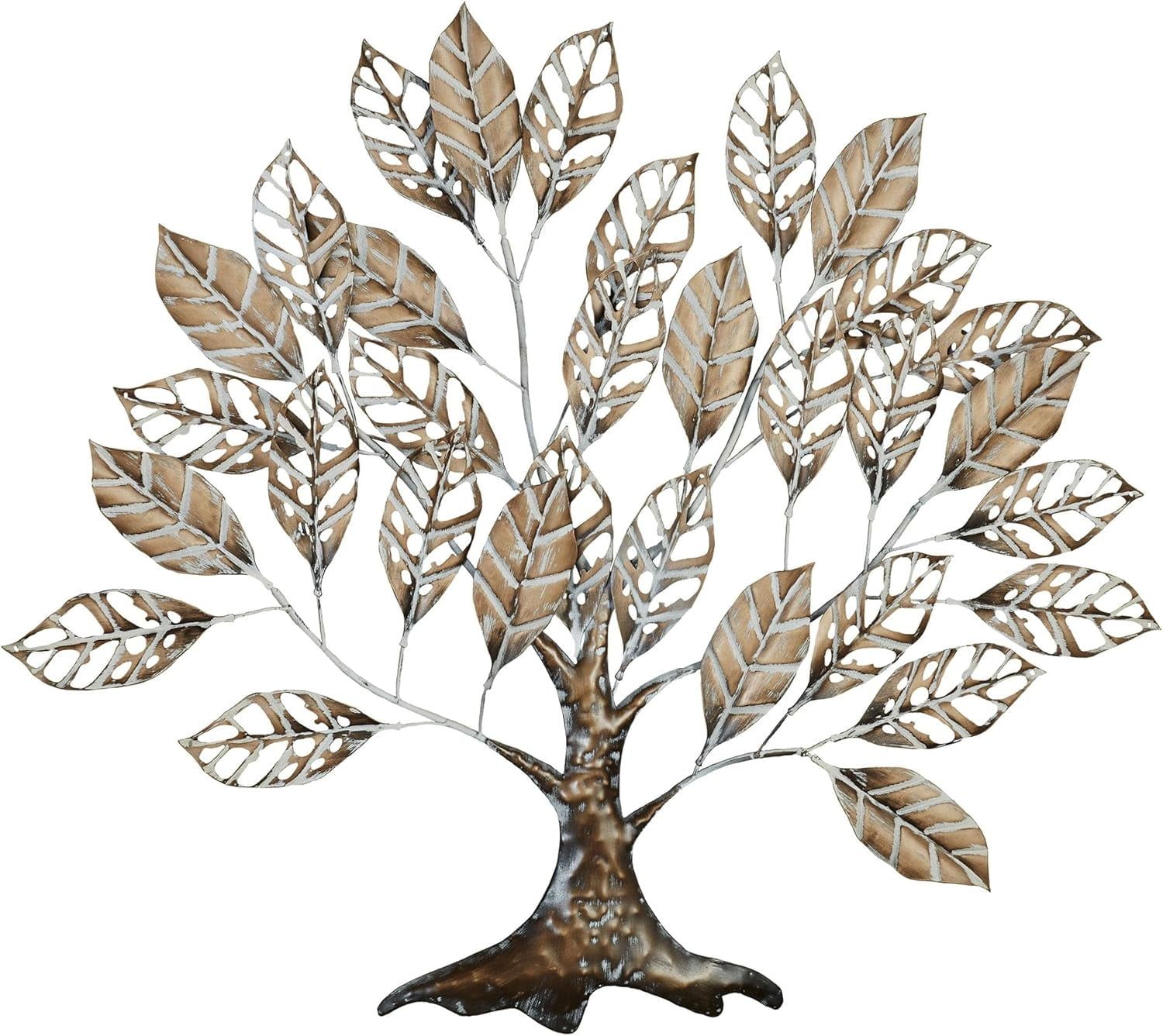 Burnished Gold and Brown Metal Tree Wall Art Sculpture