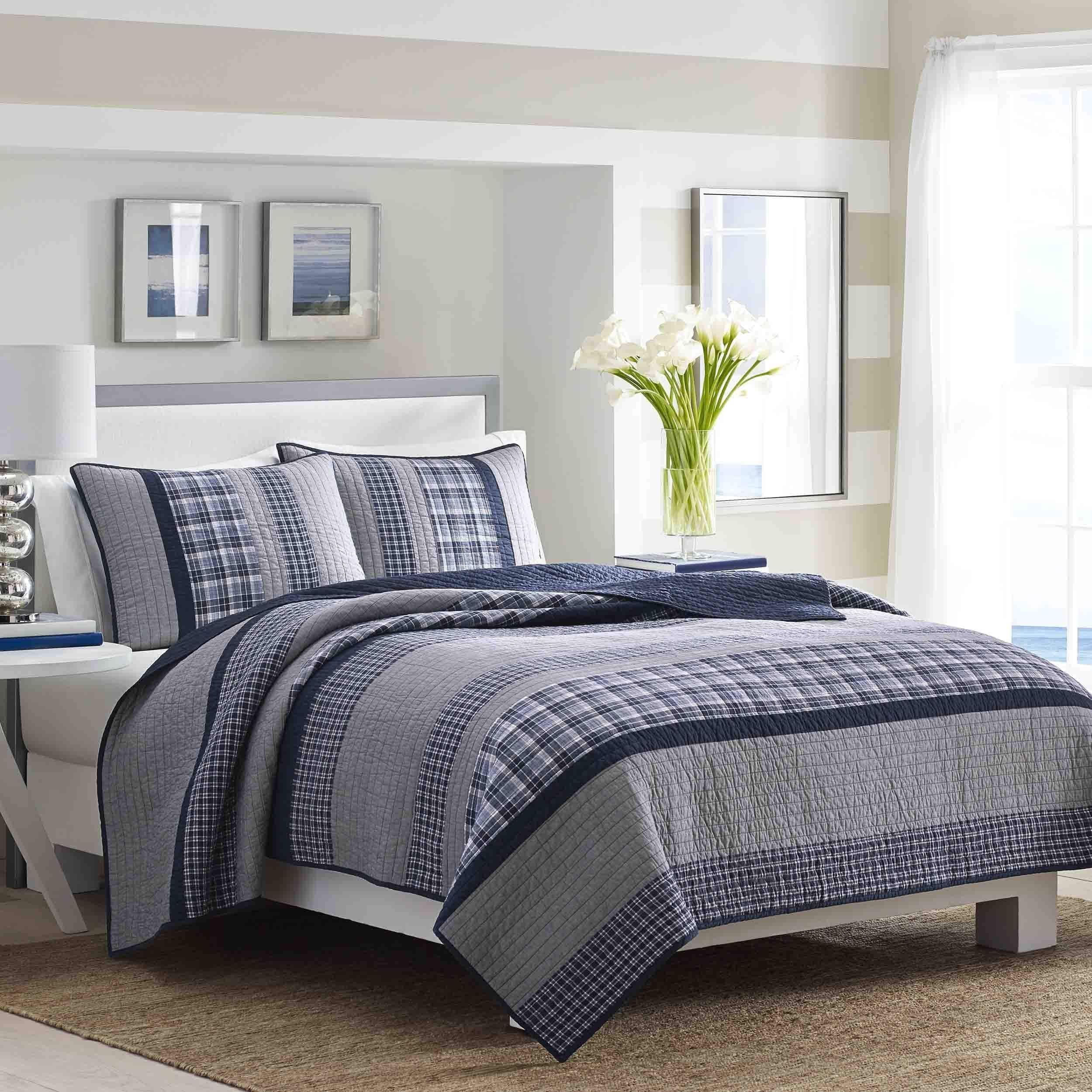 Blue and Gray Cotton Quilted Standard Sham