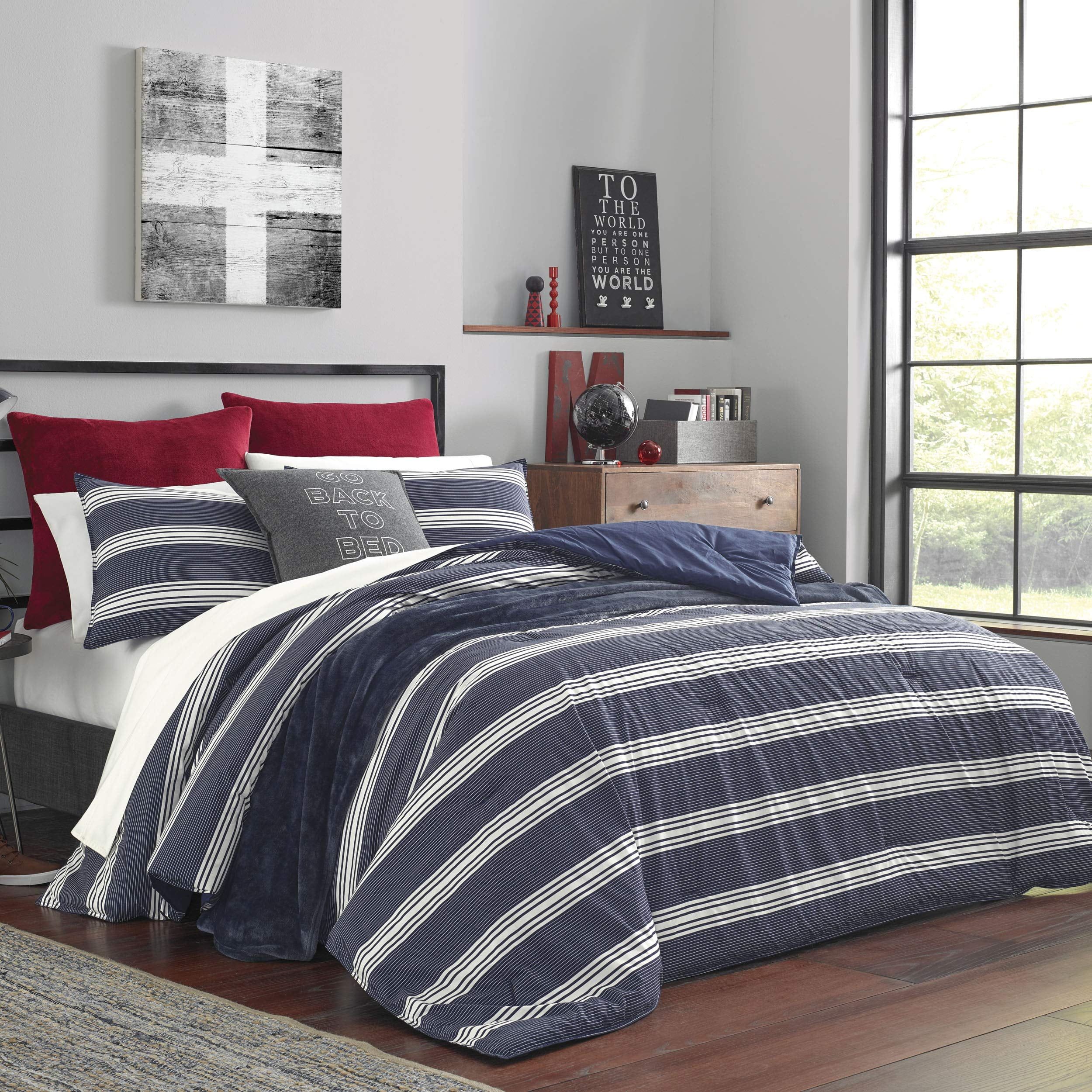 Navy Cotton Full/Queen Patriotic Stripe Sham Set