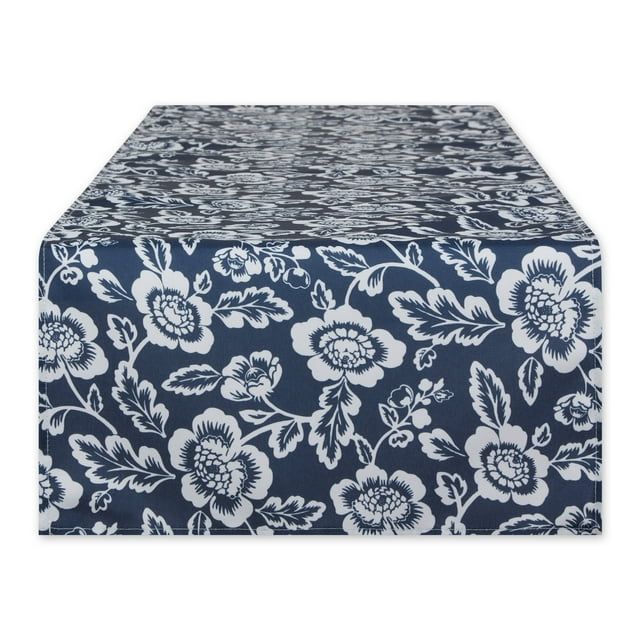 Nautical Blue Floral Print Polyester Outdoor Table Runner 14x72