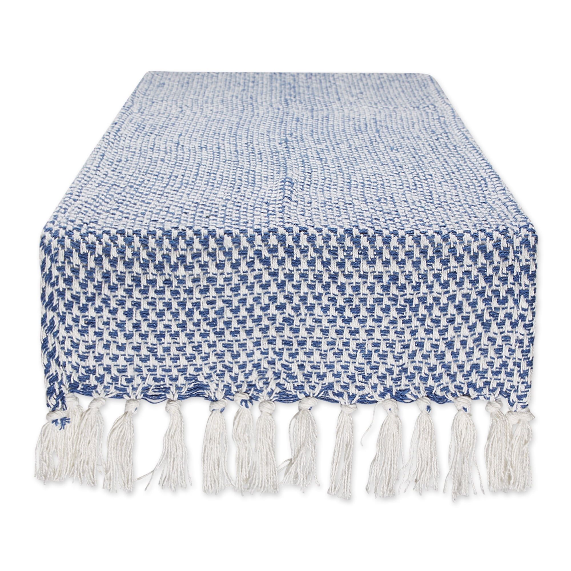 Nautical Blue and White Cotton Woven Table Runner 15x72