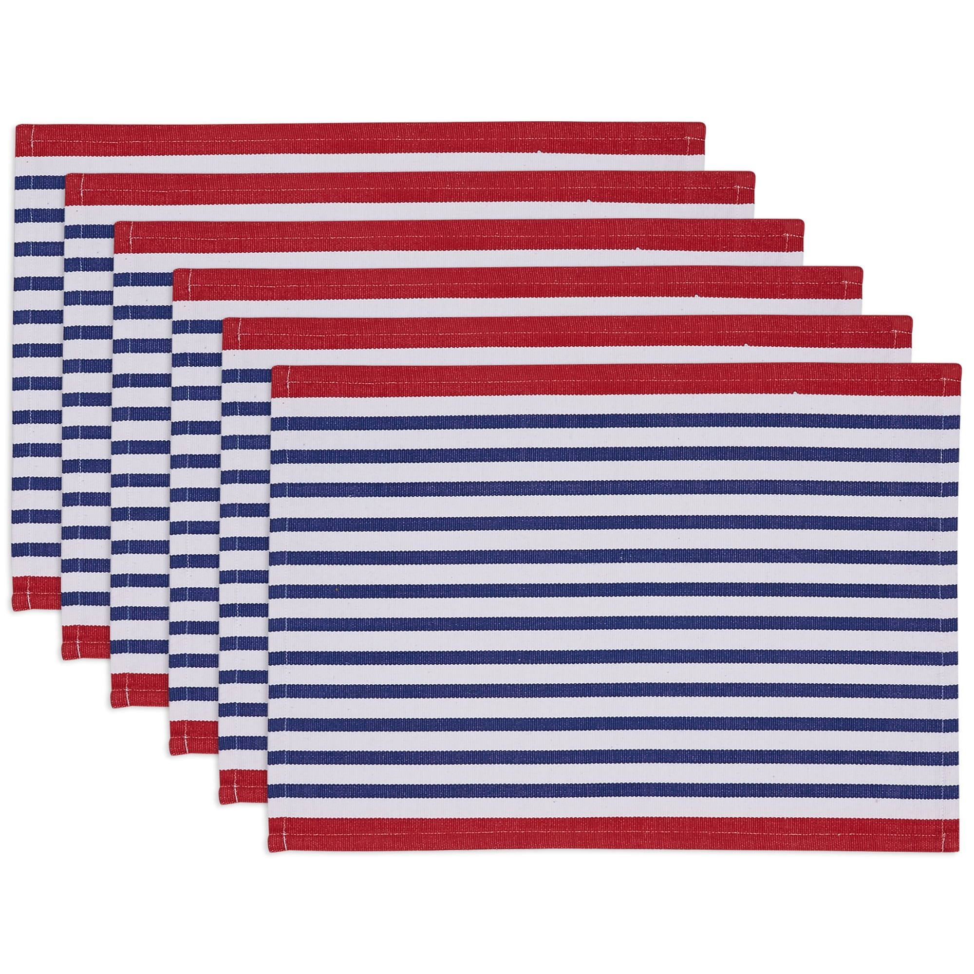 Nautical Stripe Cotton Placemats, Red and Blue, 6 Piece Set