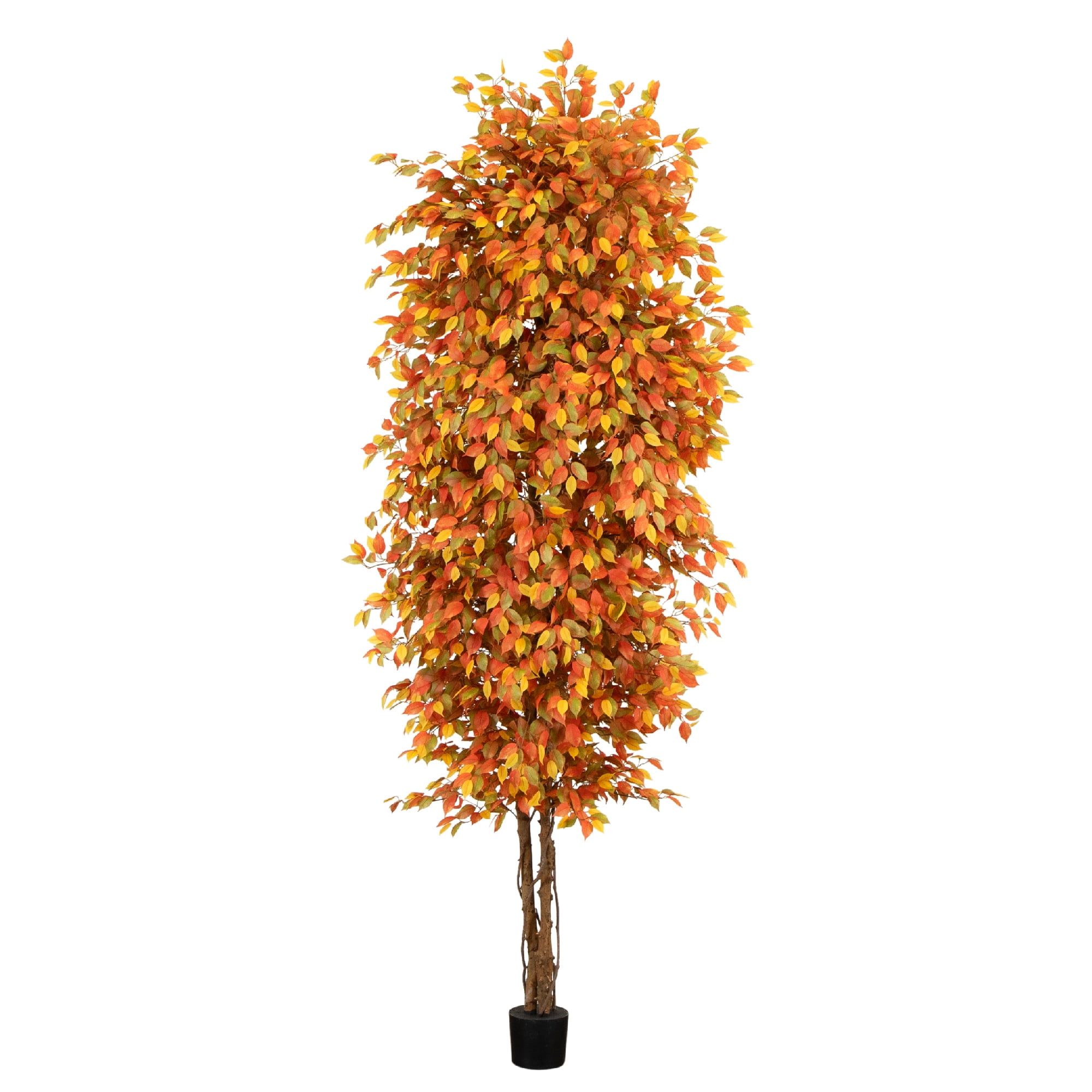 10-Foot Orange Plastic Autumn Ficus Tree in Black Pot