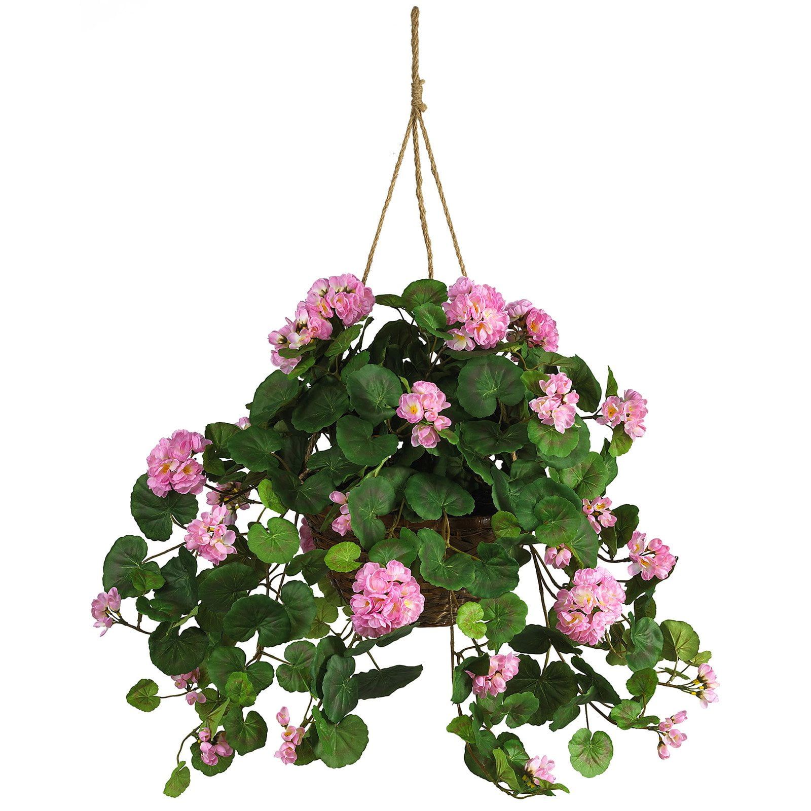 Vibrant Multicolor Silk Geranium Hanging Basket with Wicker Planter