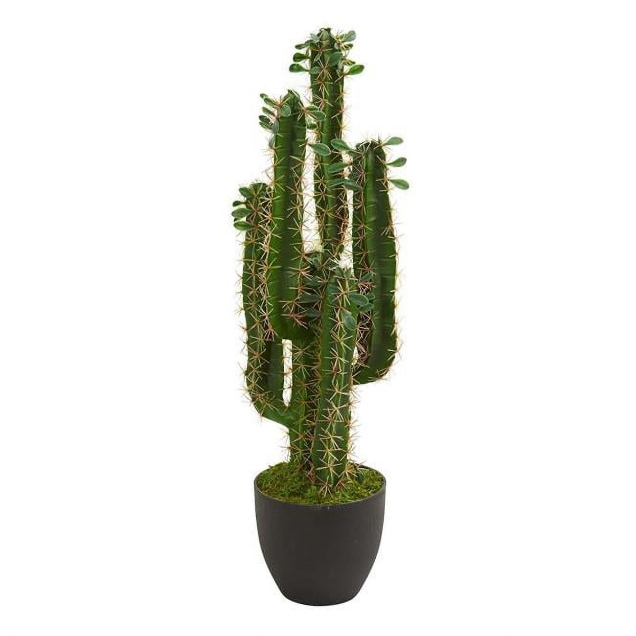 Lifelike Spined Green Cactus Artificial Plant in Black Pot, 38"