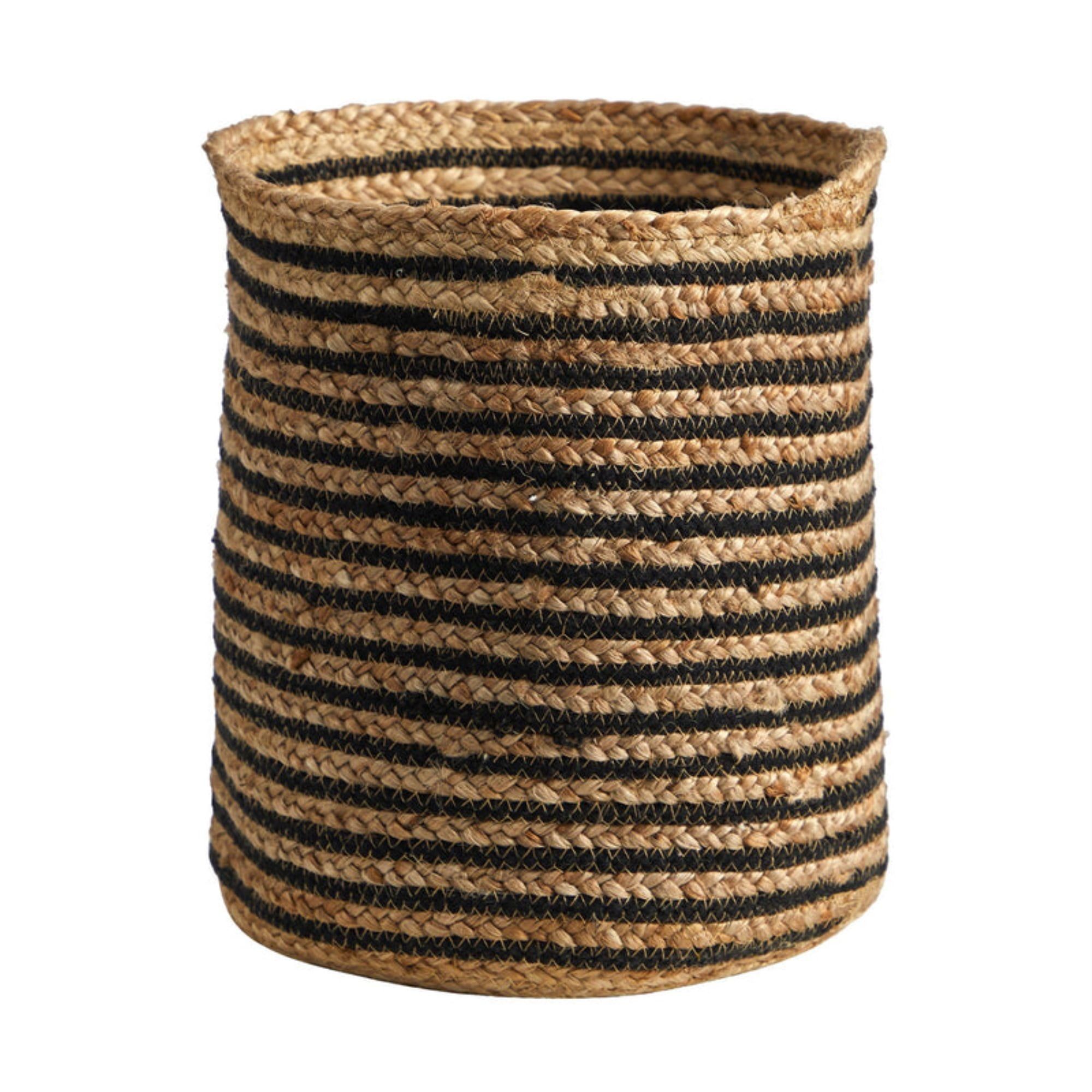 Natural and Black Striped Jute Storage Basket