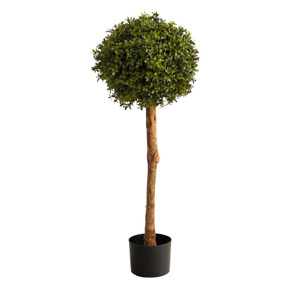 3ft Green Plastic Boxwood Ball Topiary in Black Pot