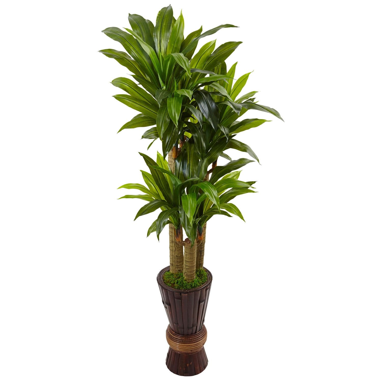 5ft Green Plastic Dracaena Plant in Dark Brown Planter