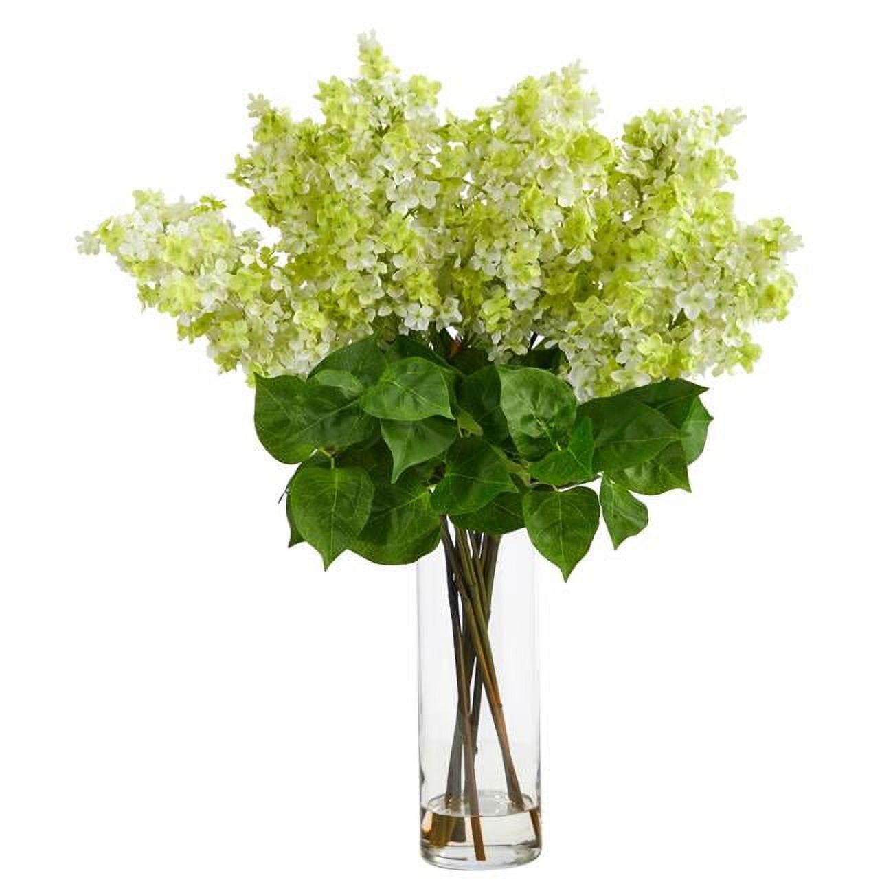 Nearly Natural 24" Green Artificial Lilac Arrangement with Glass Vase