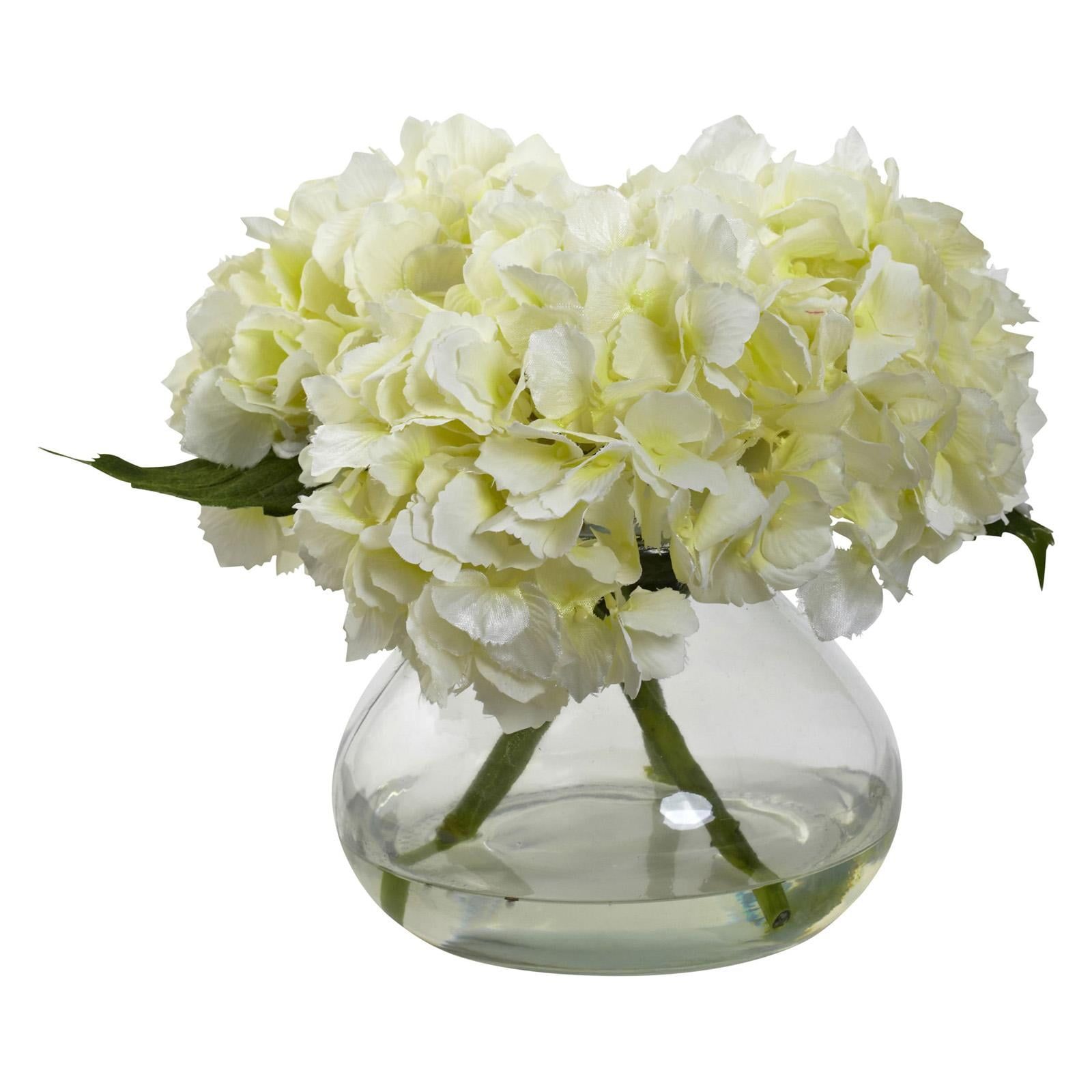 Cream Silk Hydrangea Arrangement with Glass Vase