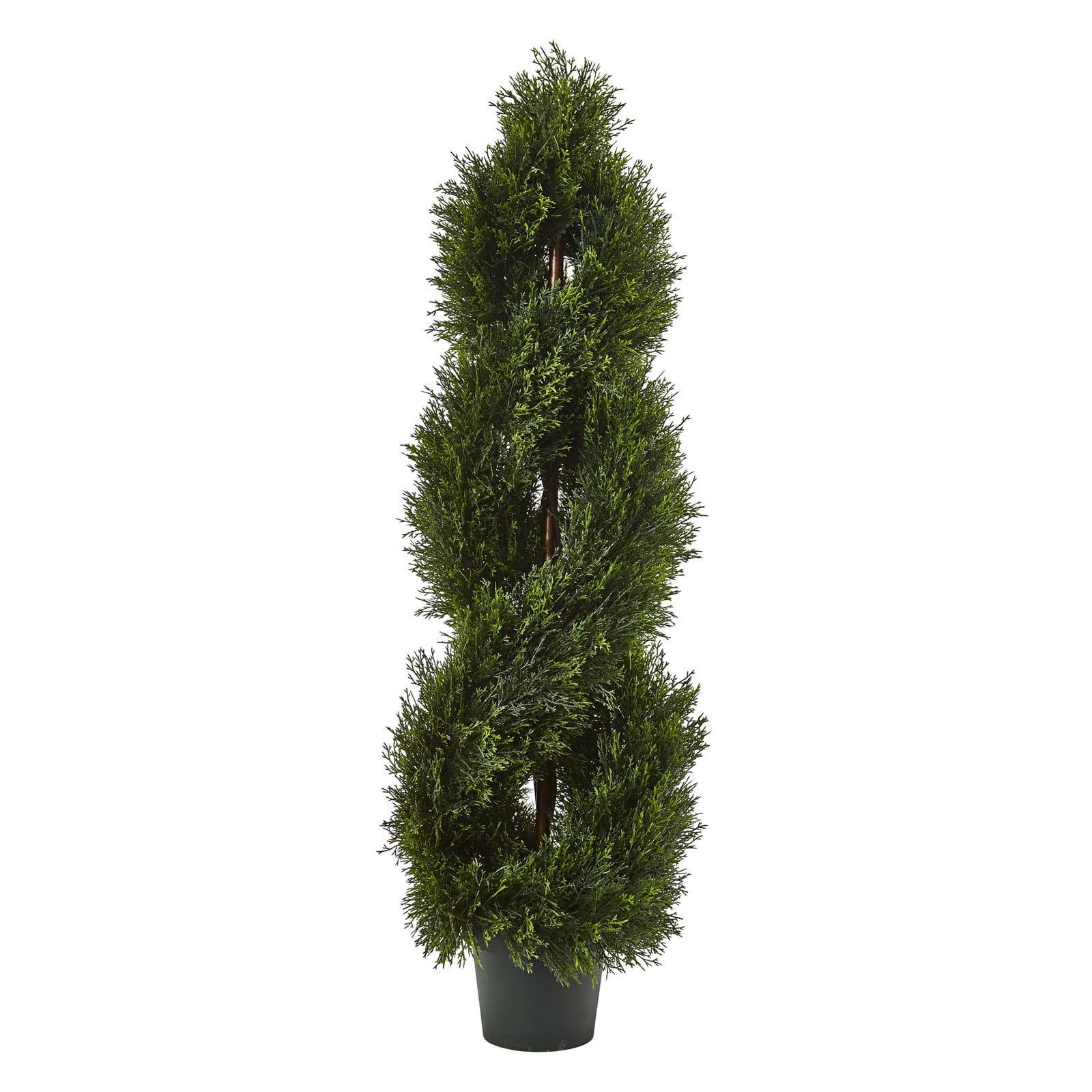 4-Foot Green Faux Cypress Spiral Topiary in Black Pot