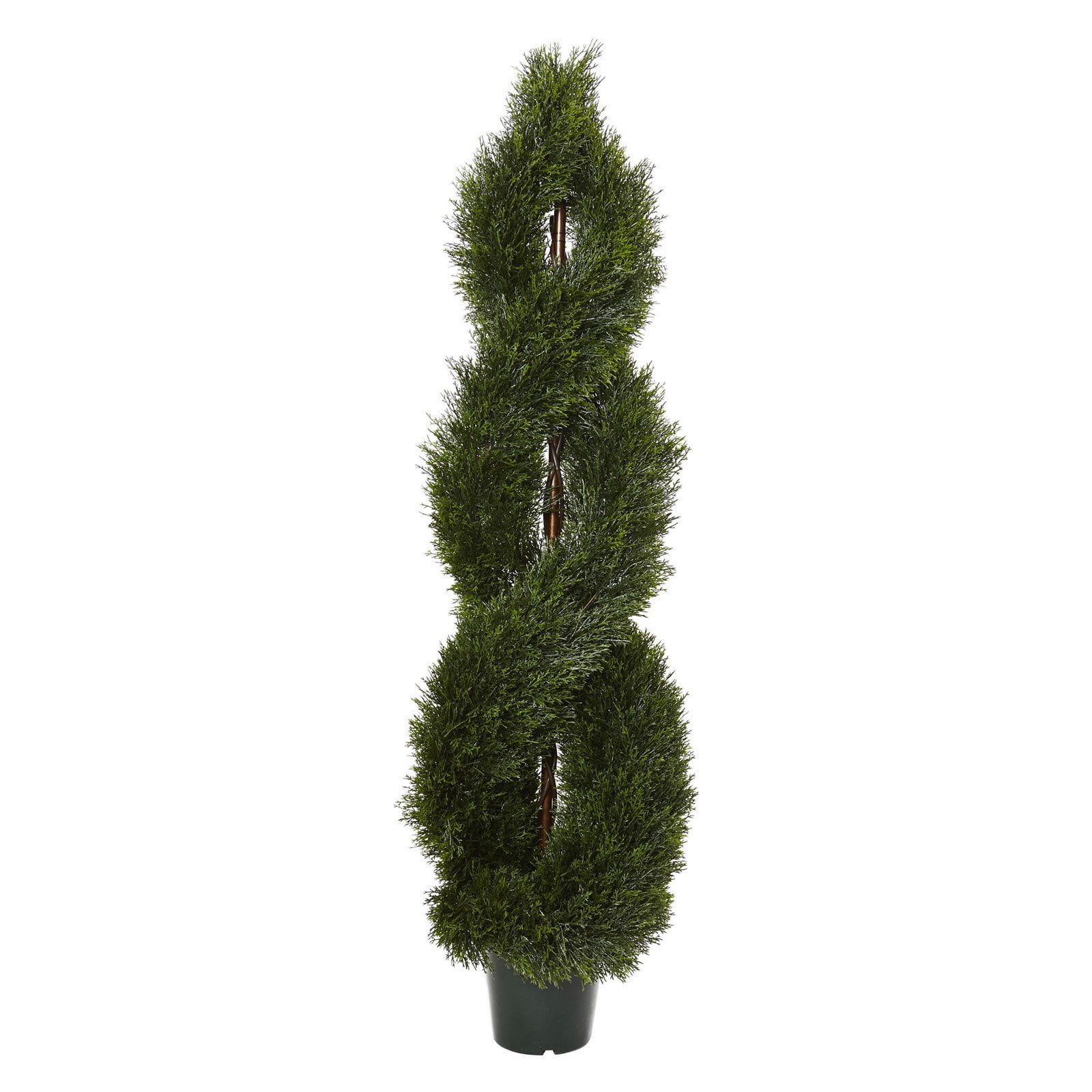 5' Green Plastic Spiral Topiary with Black Pot