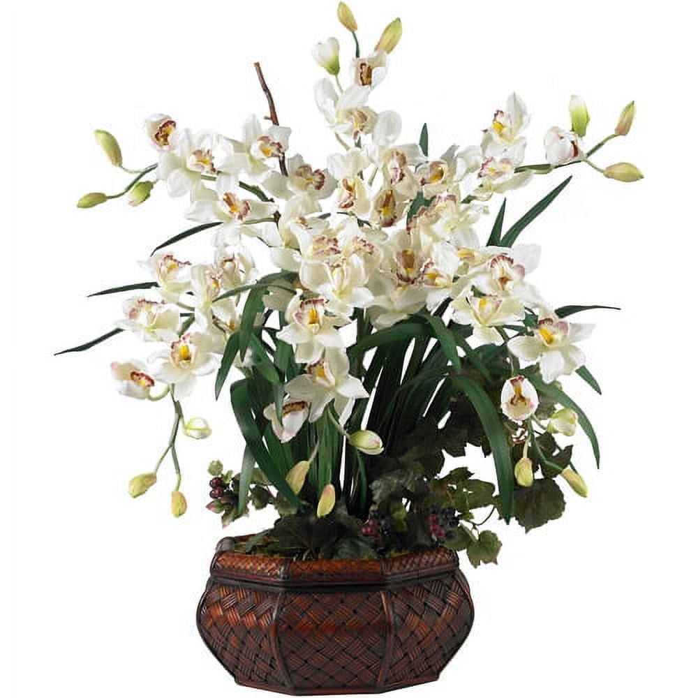 Large White Silk Orchid Arrangement in Sturdy Planter