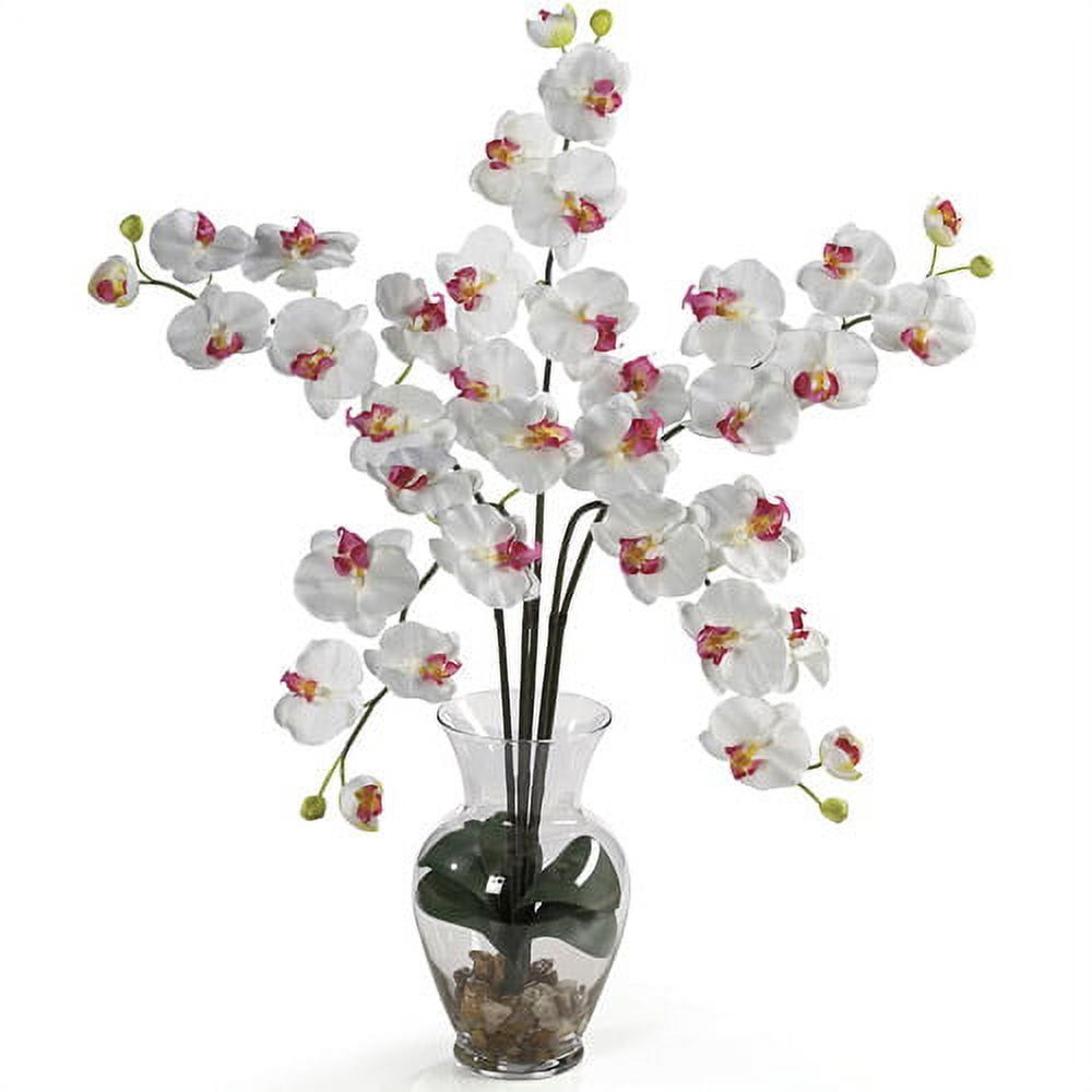 White Silk Phalaenopsis Orchid Arrangement in Glass Vase