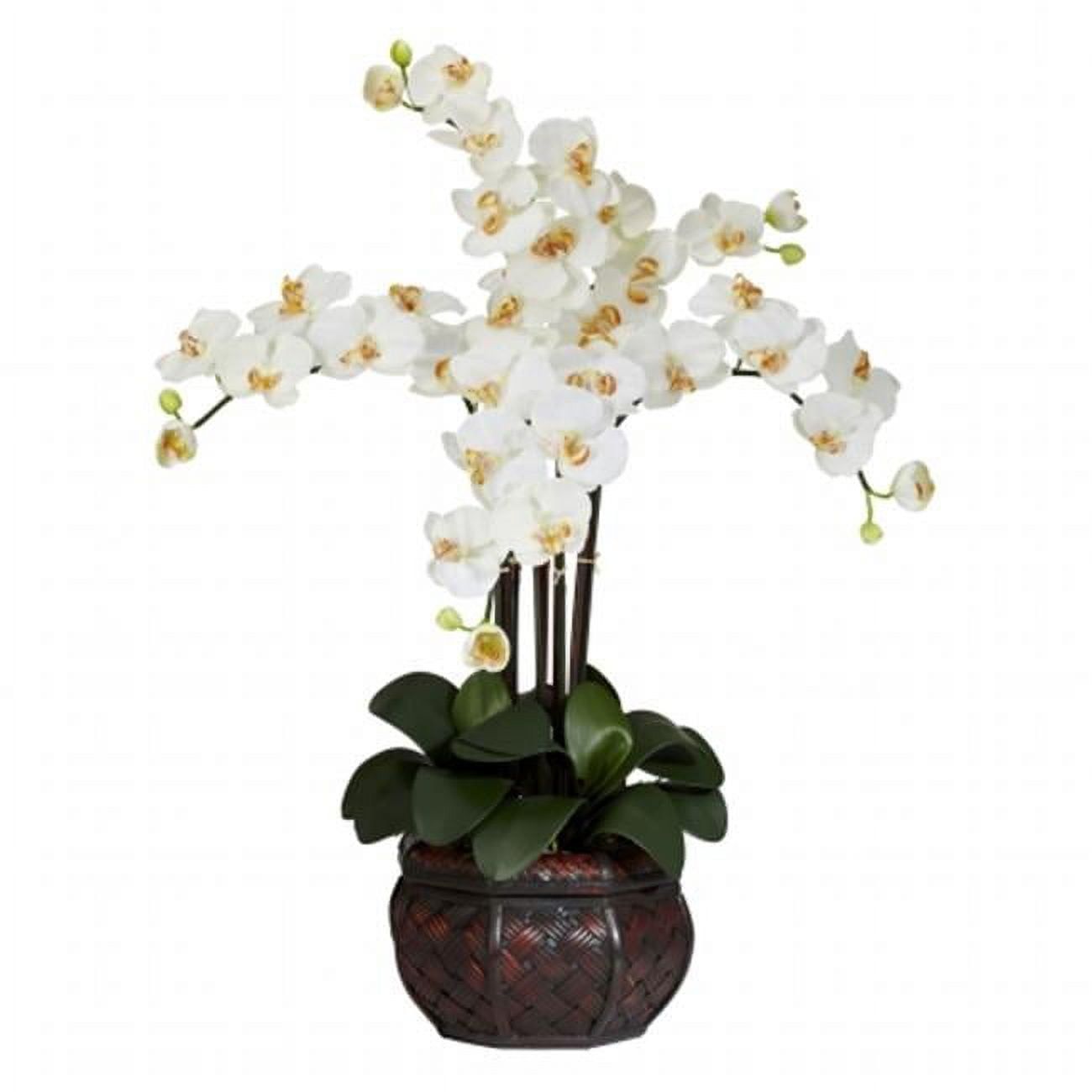 Elegant Orchid & Rose Tabletop Arrangement with Island Vase