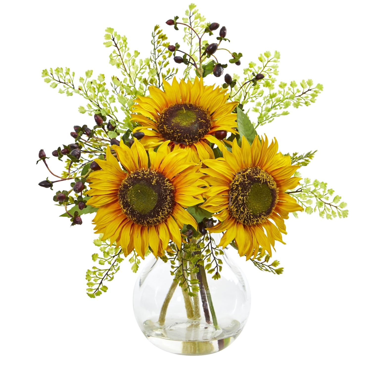 Bright Yellow Sunflower Artificial Arrangement in Glass Vase