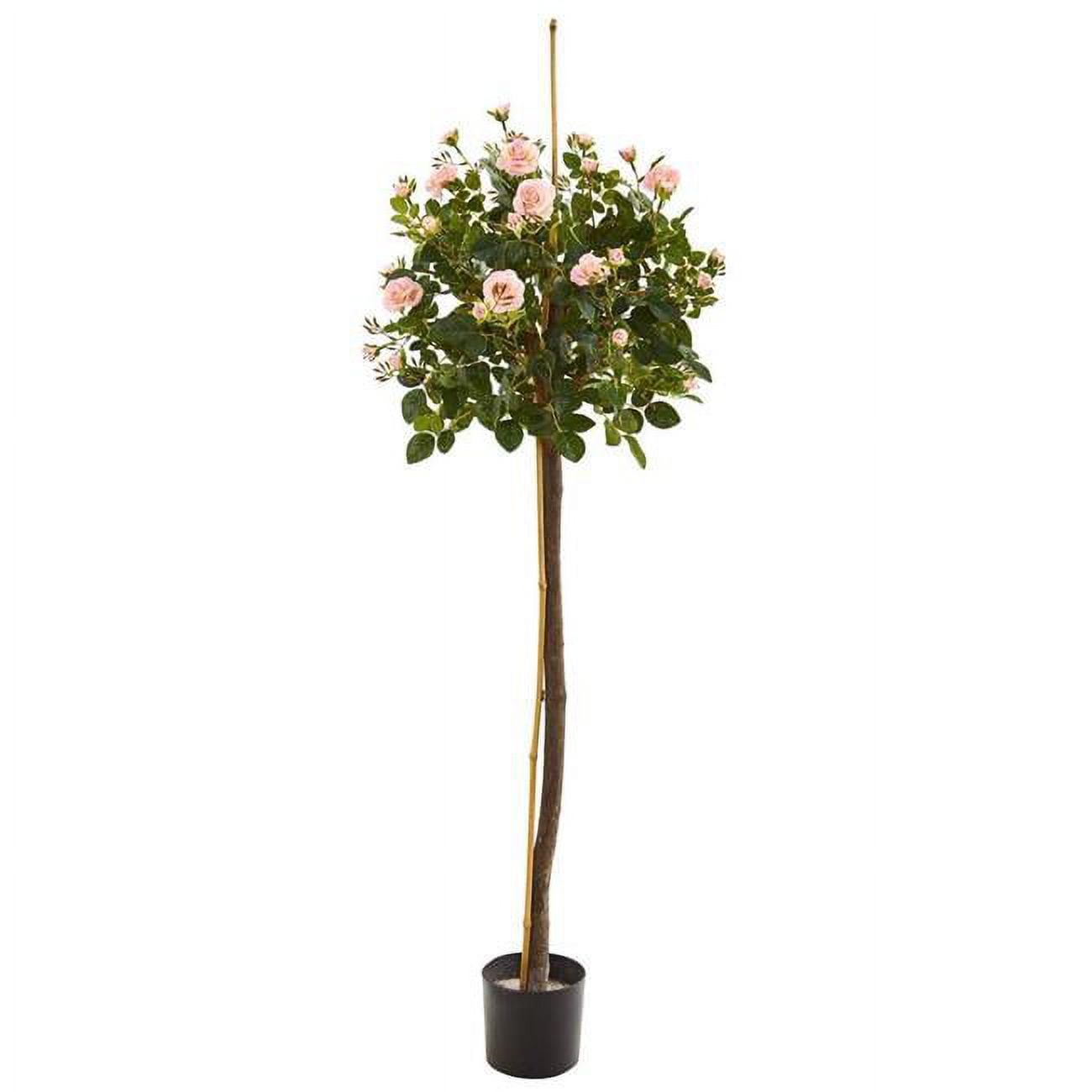 48" Pink Rose Topiary Artificial Tree with Black Planter