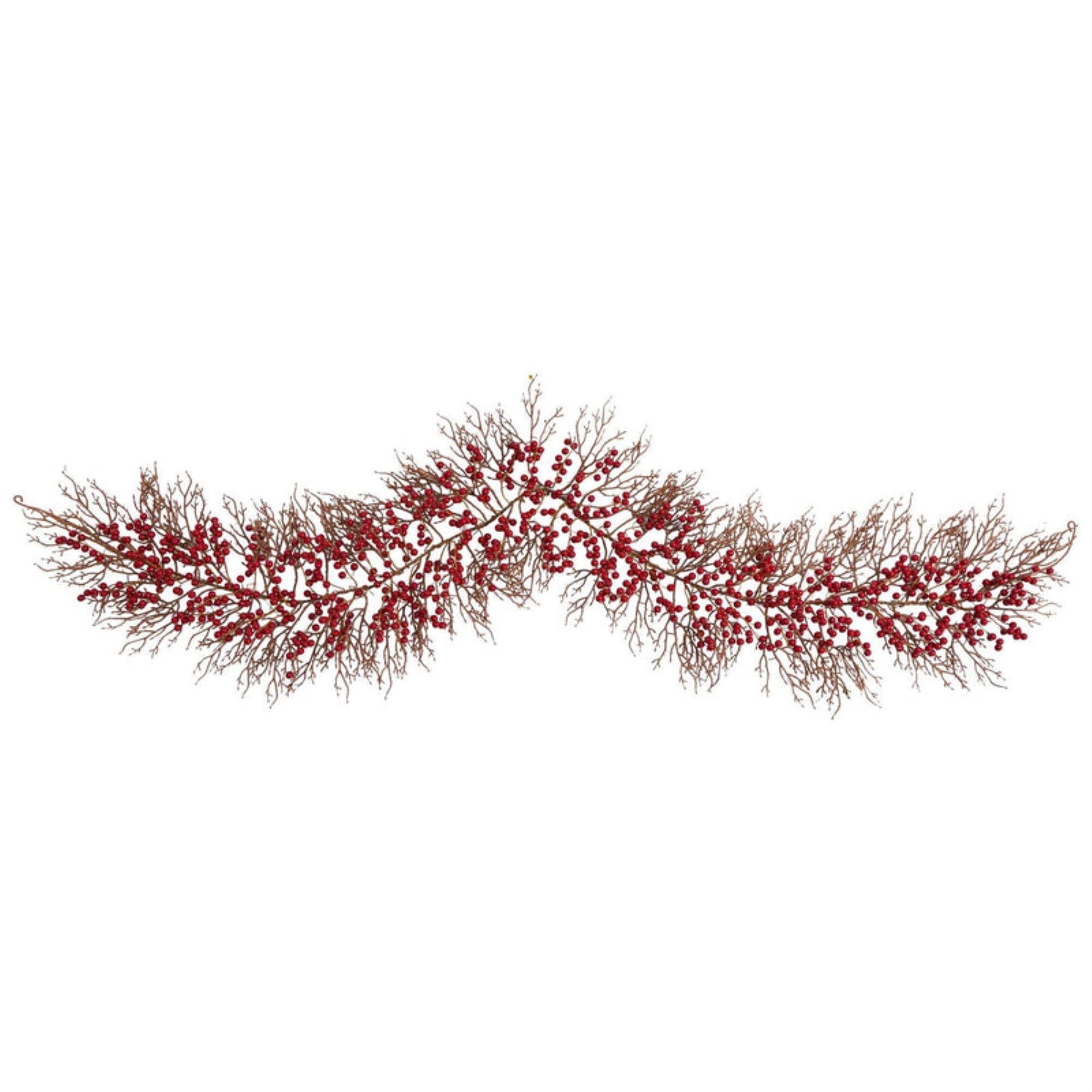 6ft Red Berry Artificial Christmas Garland with Iron Stems