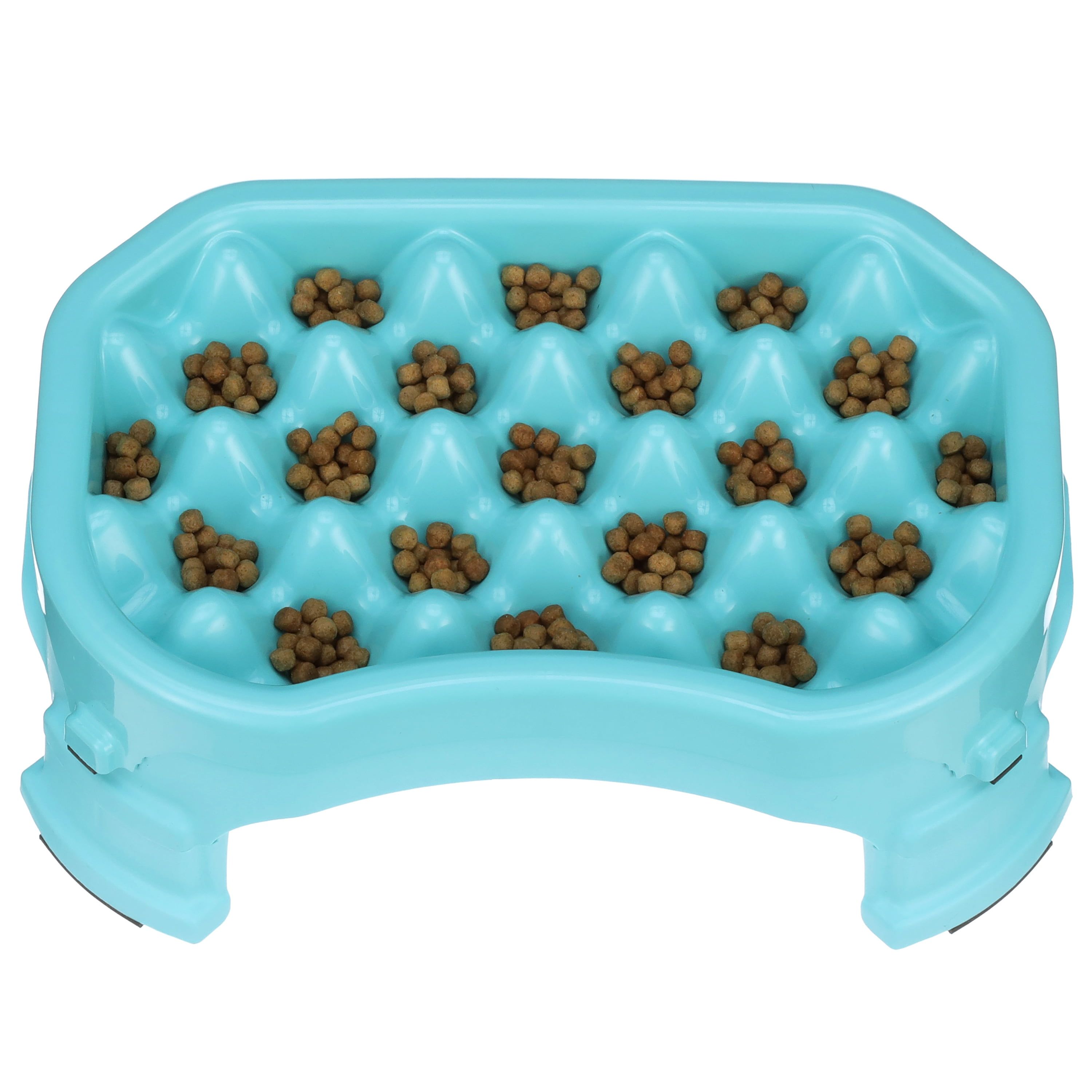 Aquamarine Adjustable Raised Plastic Slow Feeder Bowl