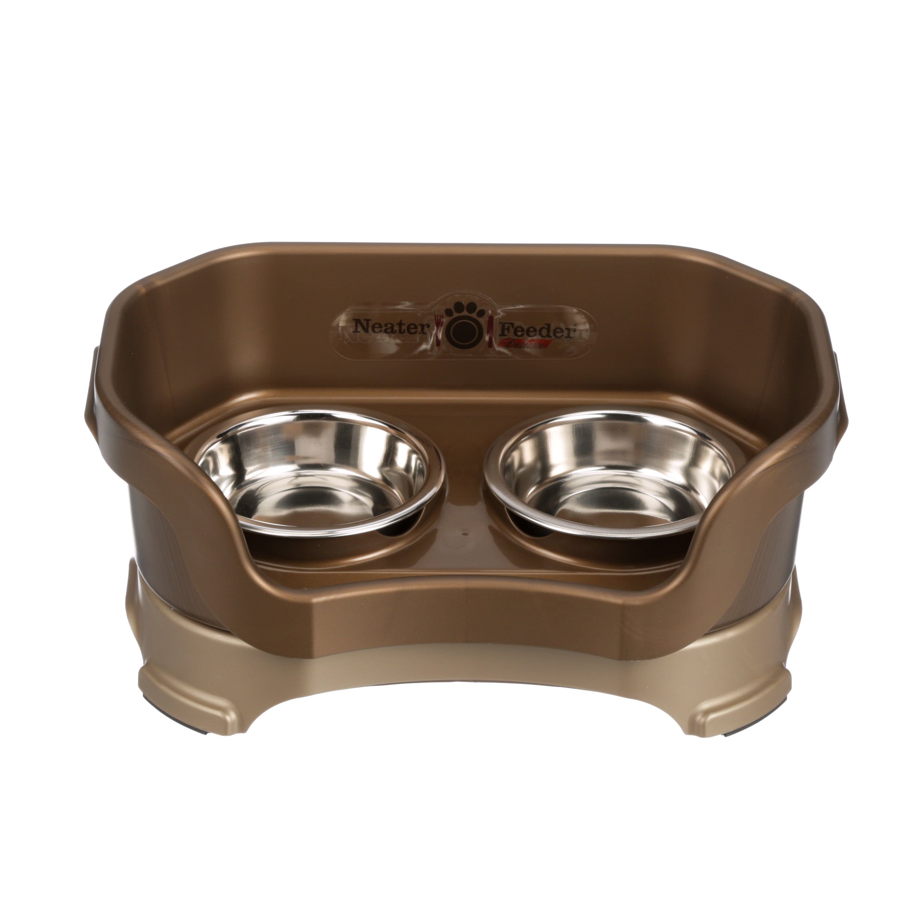 Bronze Elevated Stainless Steel Cat Feeder with Dual Bowls