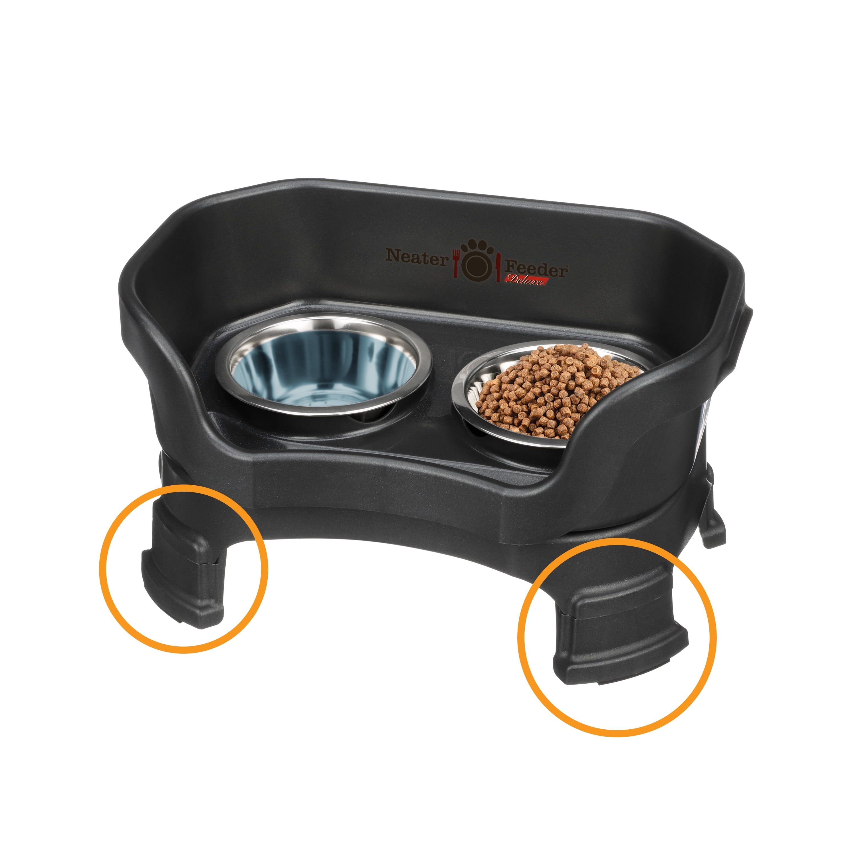 Midnight Black Stainless Steel Elevated Pet Feeder with Leg Extensions