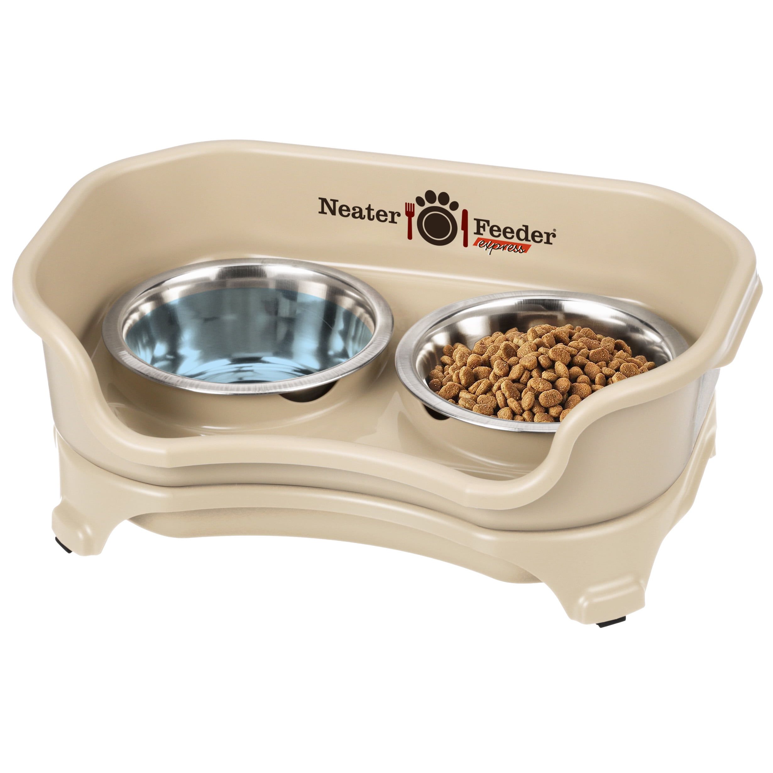 Almond Elevated Cat Feeder with Stainless Steel Bowls