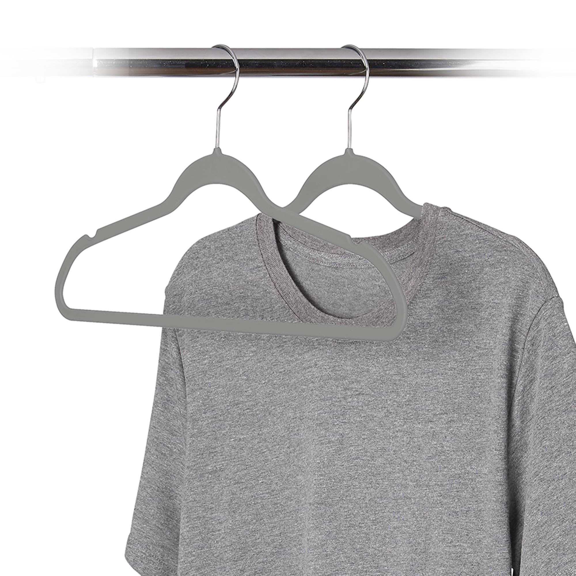 Gray Slim Rubberized Non-Slip Clothing Hangers, 50 Pack