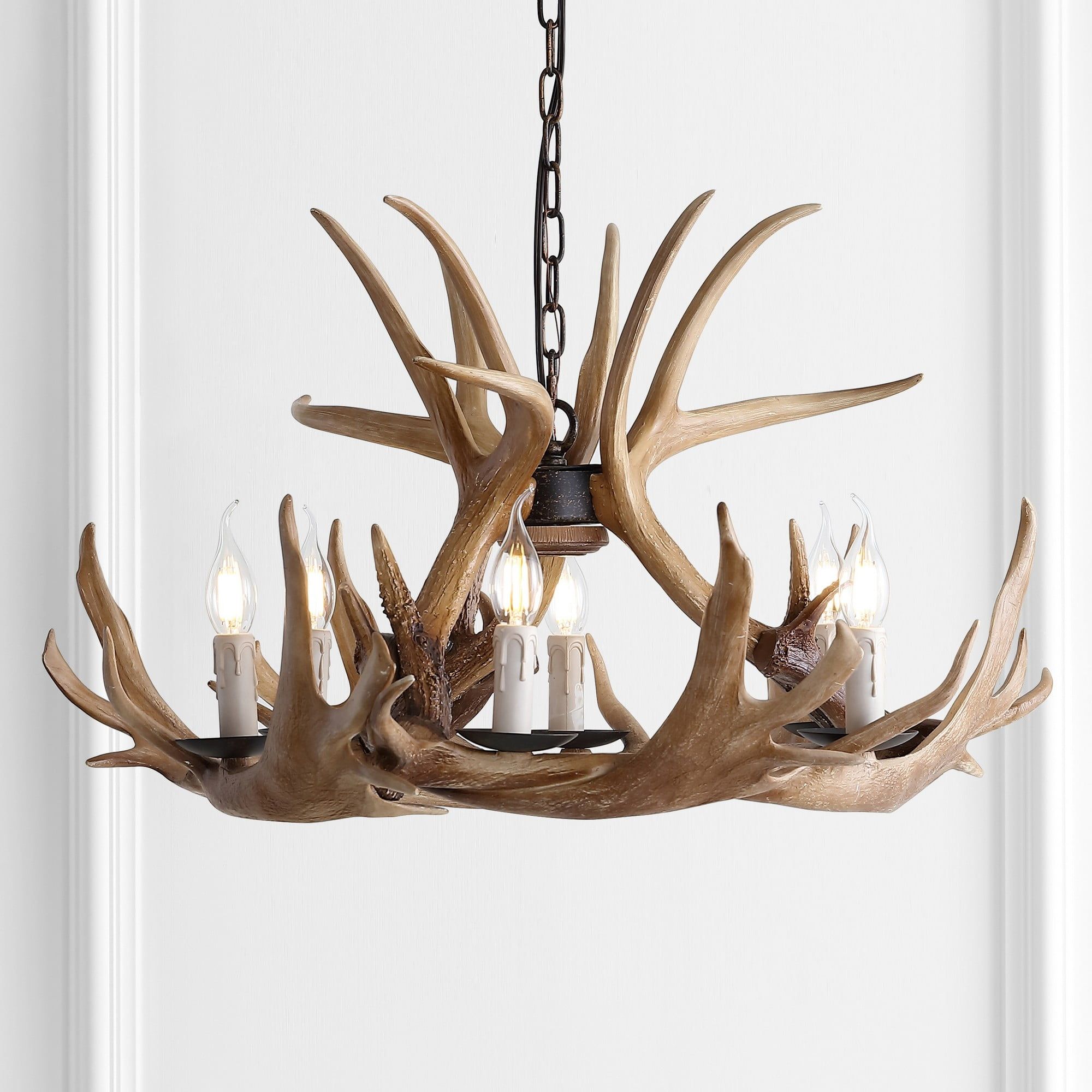 Nelle Adjustable 28.5" Brown Resin Antler 6-Light Chandelier