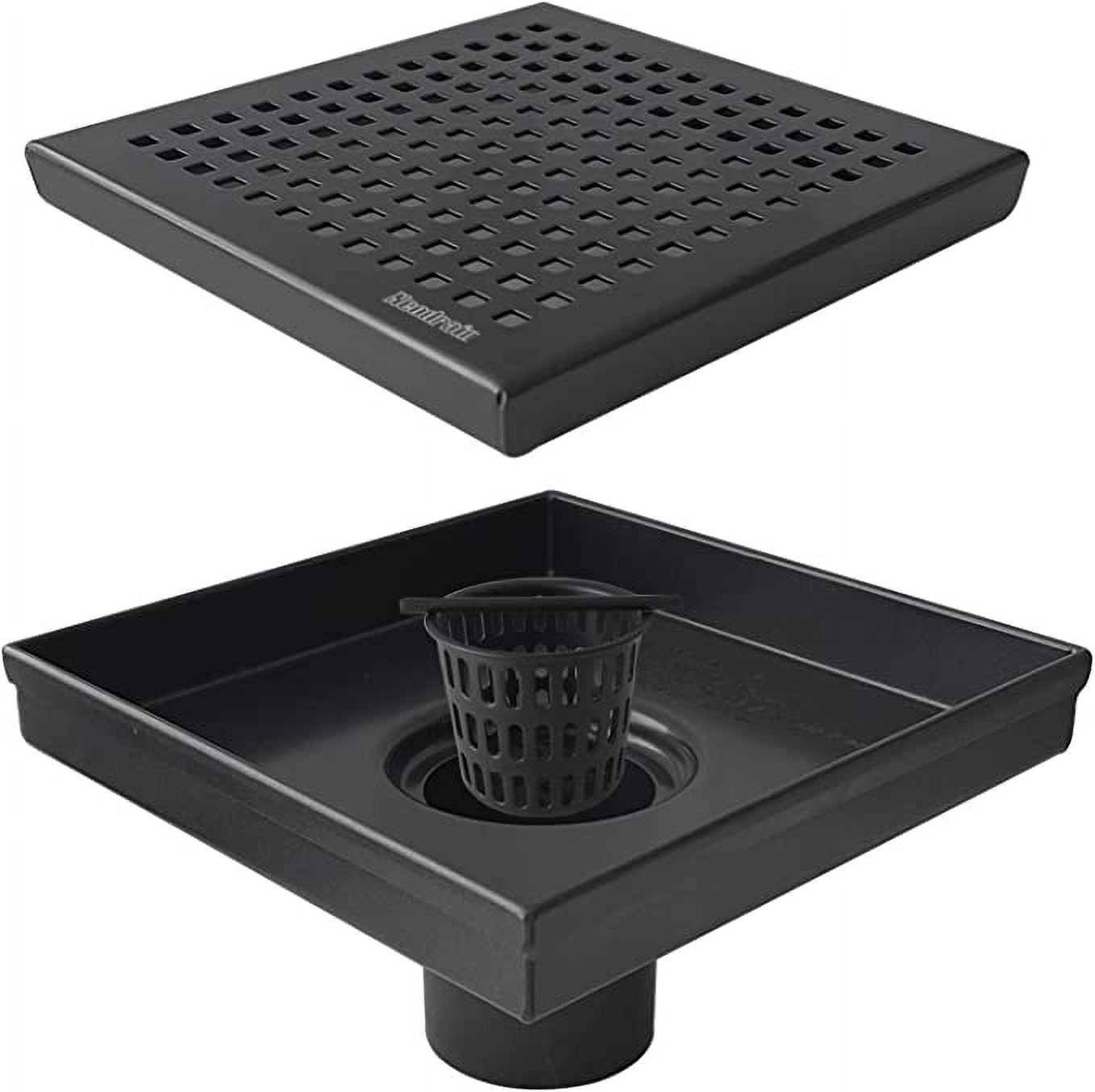 6-Inch Black Stainless Steel Square Shower Drain with Removable Grate