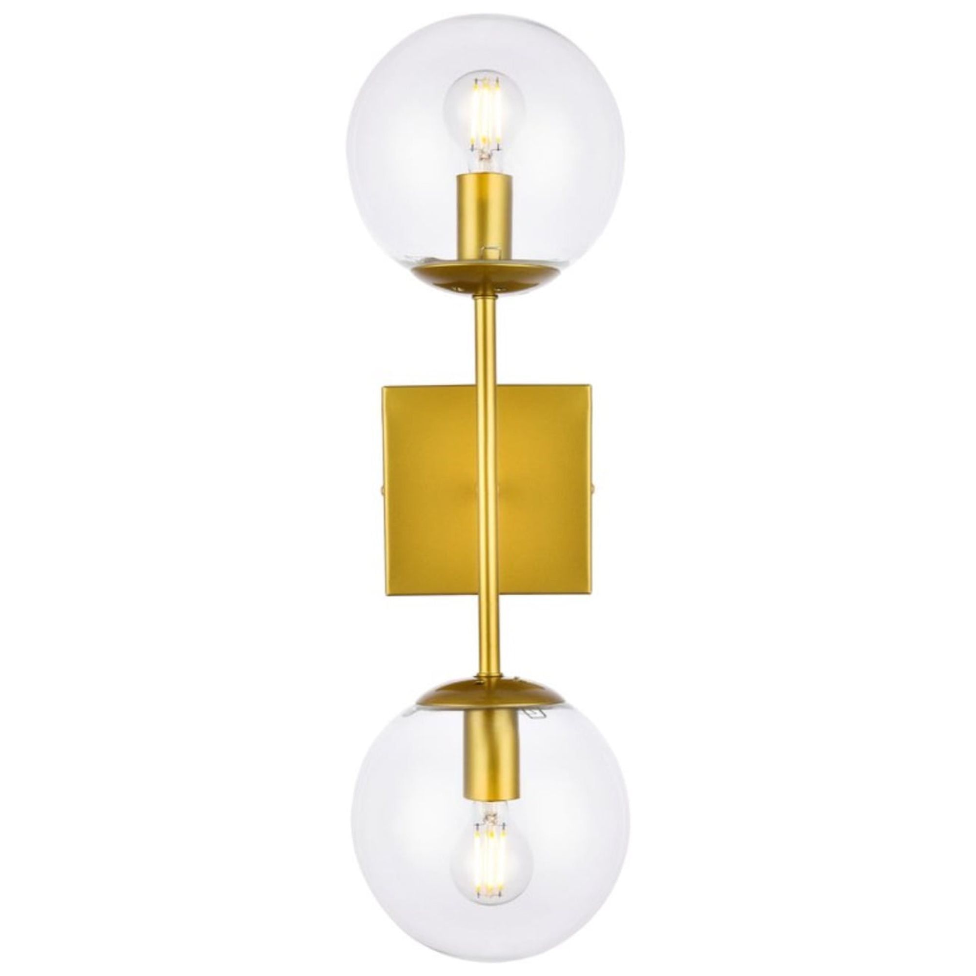 Elegant Neri 20'' Brass and Clear Glass Dimmable Wall Sconce