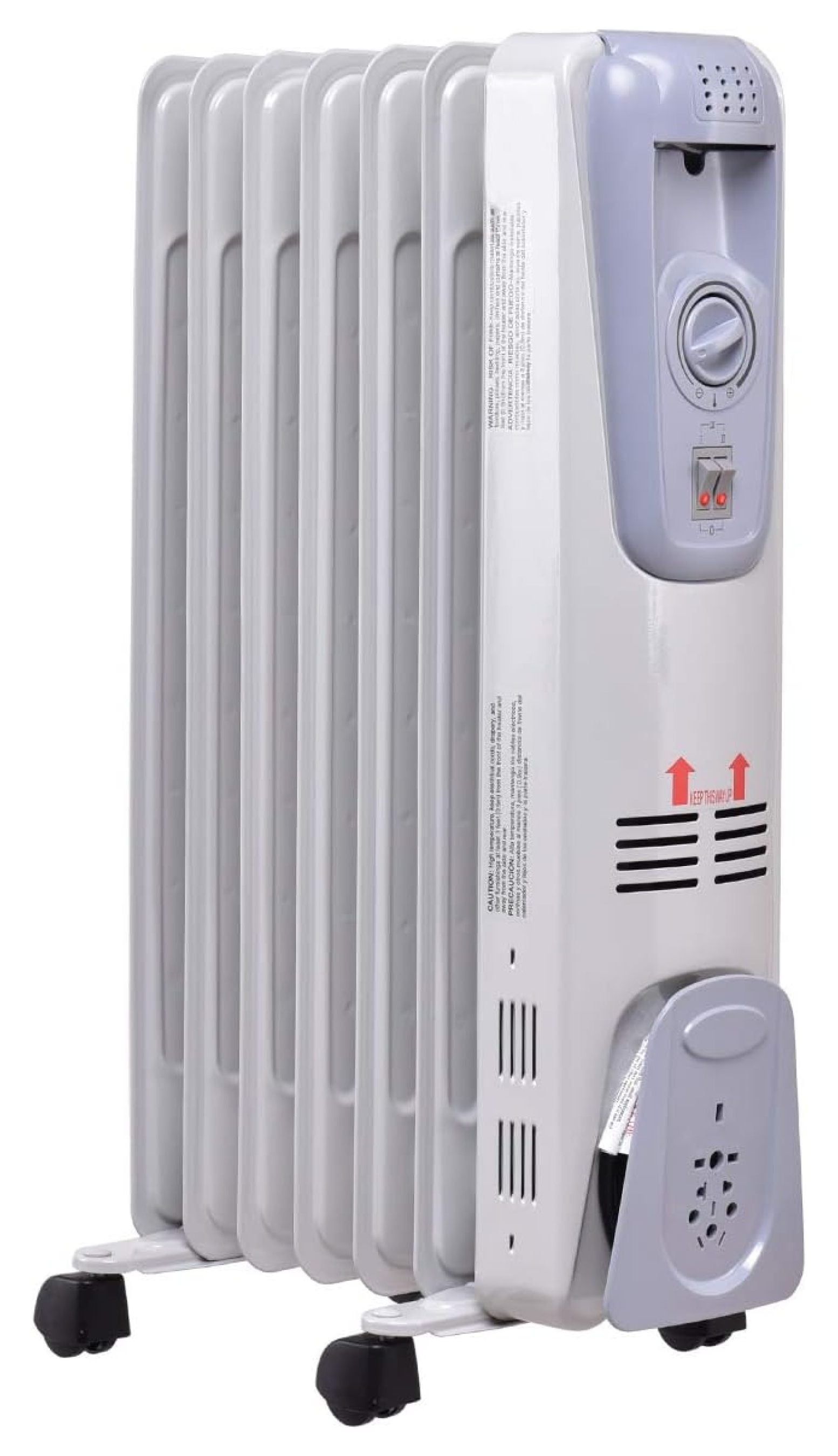 White 1500W Oil-Filled Radiator Heater with Thermostat