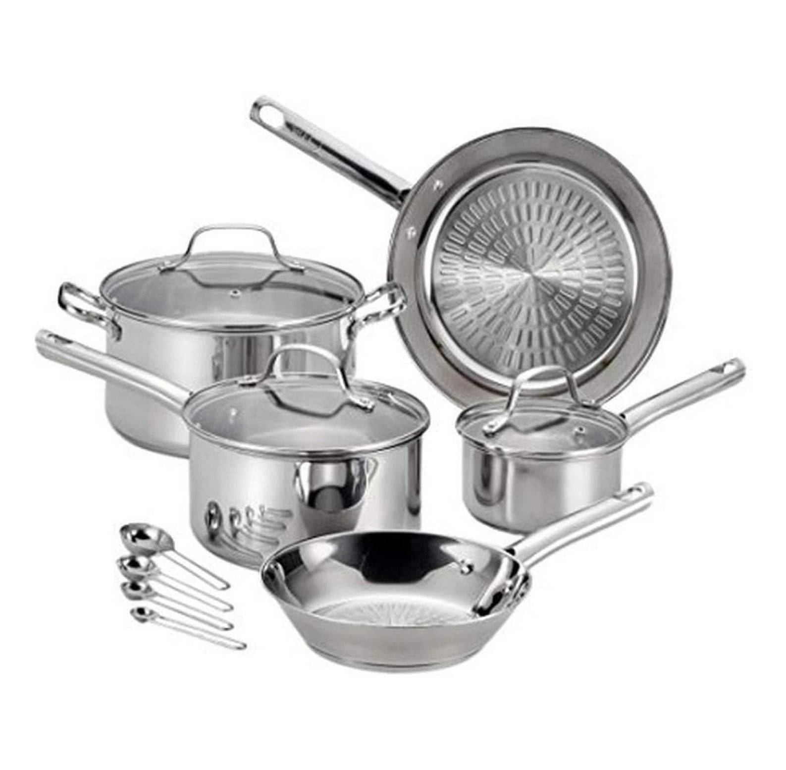 Stainless Steel 12-Piece Cookware Set with Glass Lids