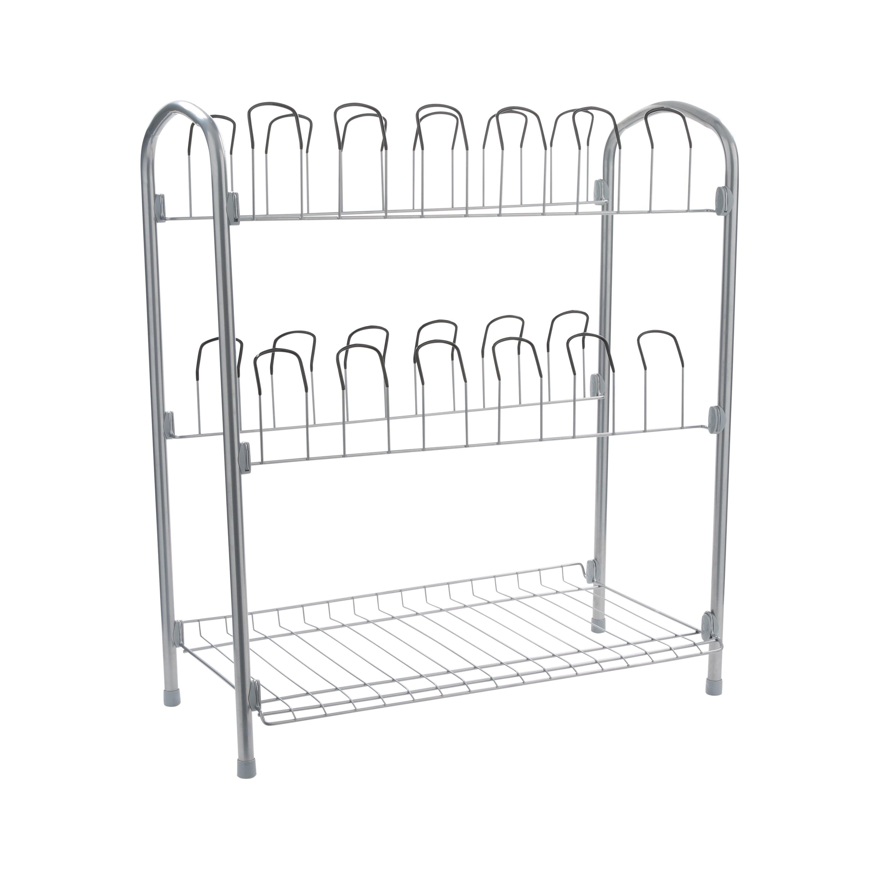 Silver 3-Tier Steel Shoe Rack with Bottom Shelf