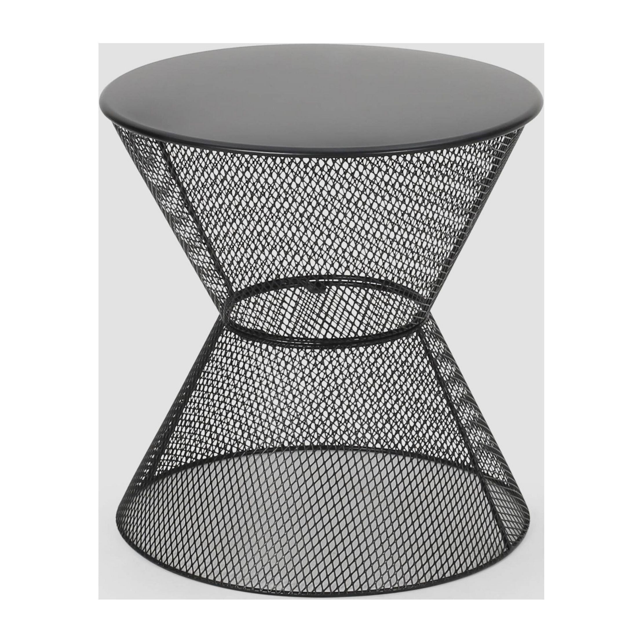 Matte Black Iron Hourglass Outdoor Accent Table, 17.75"