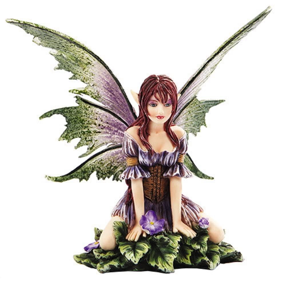 Wild Violet Faery Resin Figurine with Green Wings