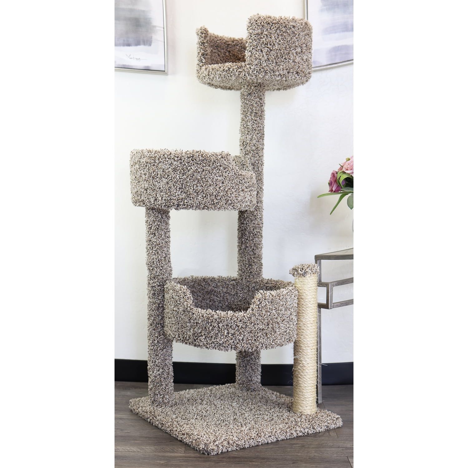 Deluxe Beige Sisal and Carpet Cat Tree with Perches