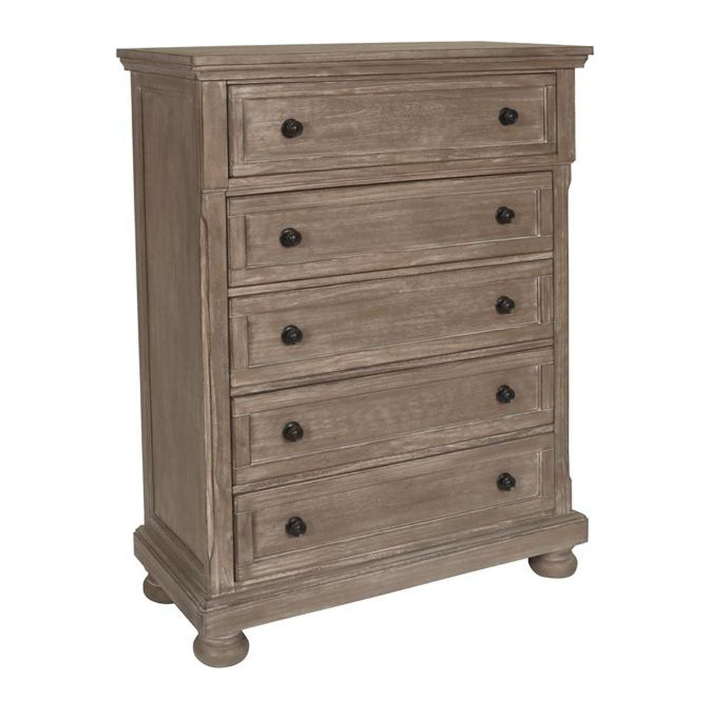 Allegra 5-Drawer Brown Solid Wood Chest with Felt Lined Drawer