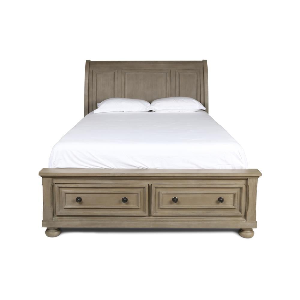 Pewter Queen Wood Storage Bed with Headboard and Drawers