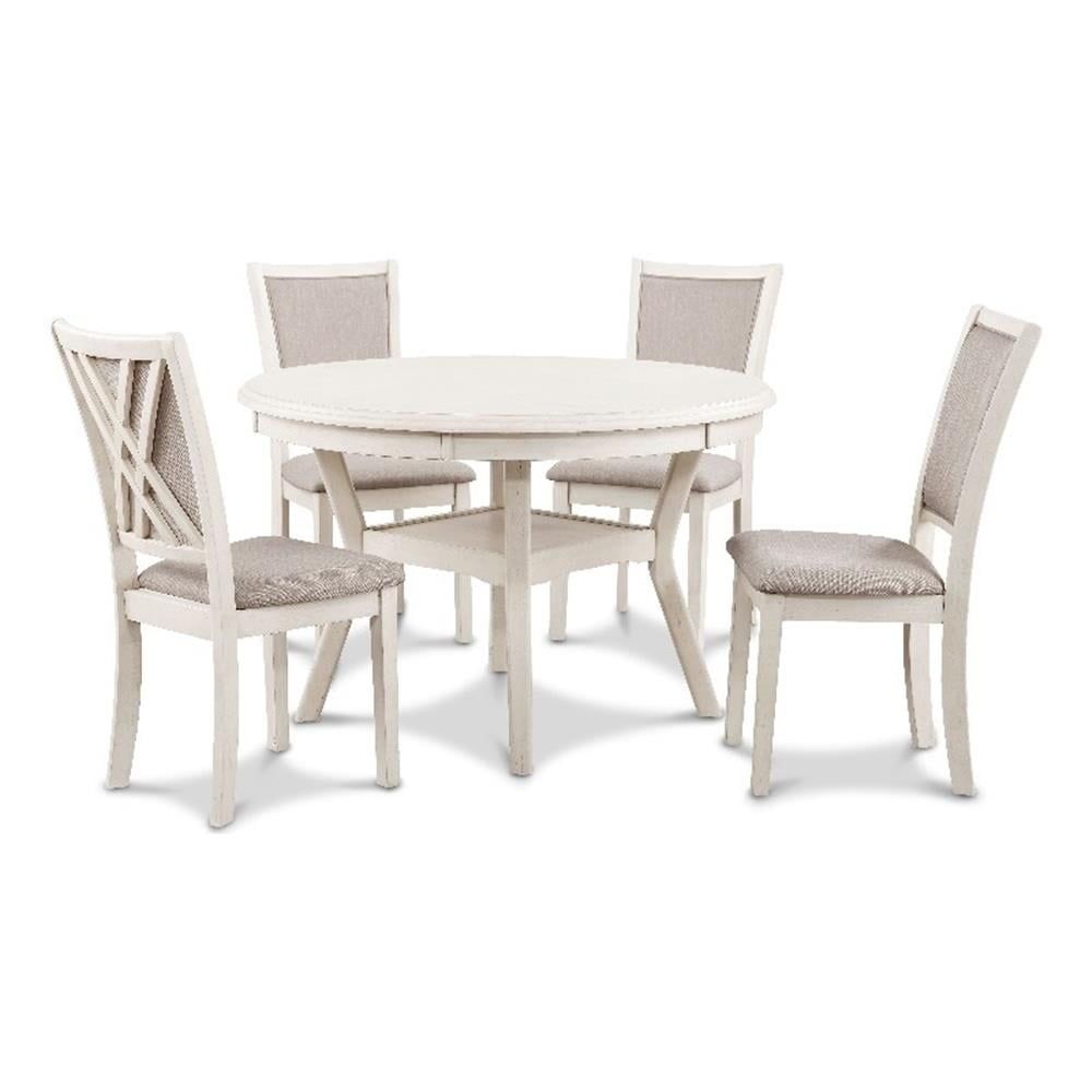 Amy Cream Round Dining Table Set with 4 Chairs