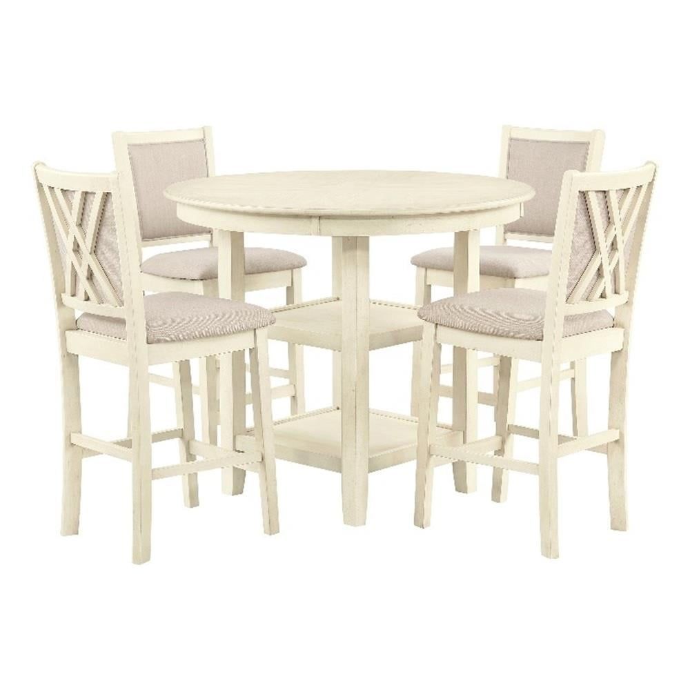 Cream Round Wood Counter Pub Set with 4 Chairs