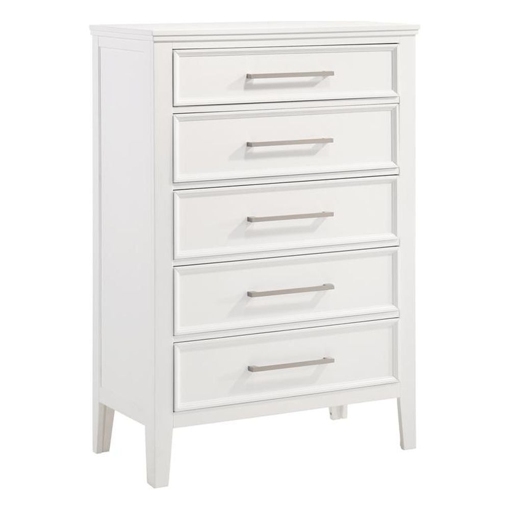 White Transitional 5-Drawer Chest with Dovetail Construction