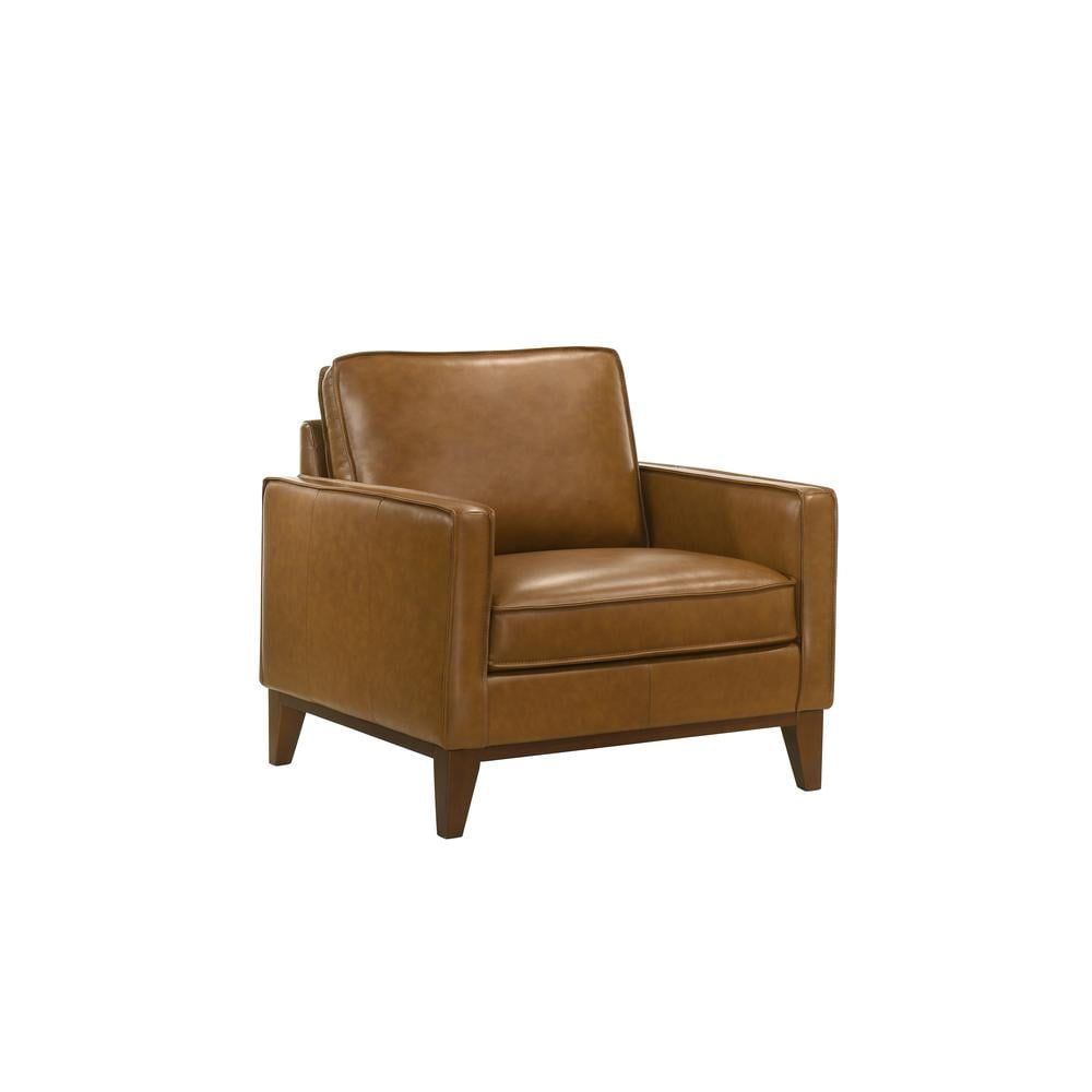 Caspar Caramel Brown Leather Accent Chair with Manufactured Wood Frame