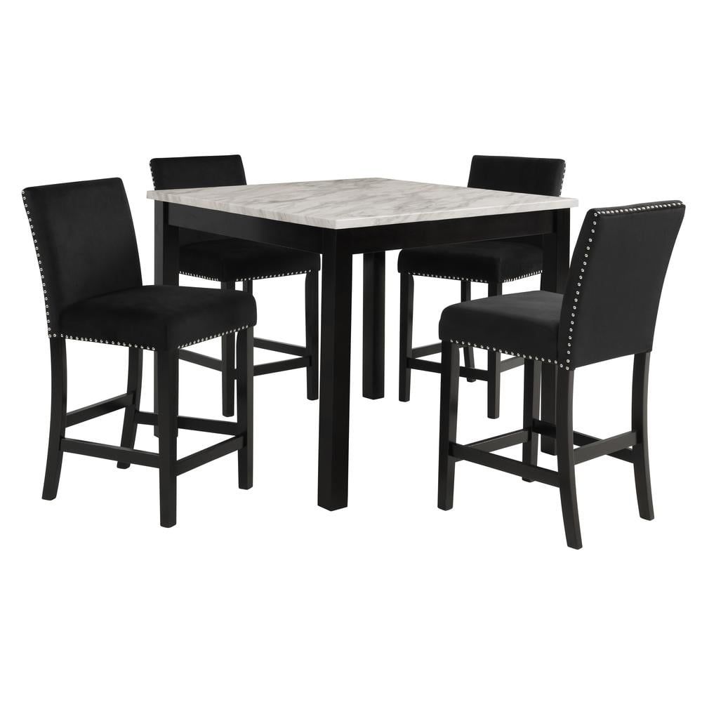 Celeste 5-Piece Black Faux Marble Counter Height Dining Set