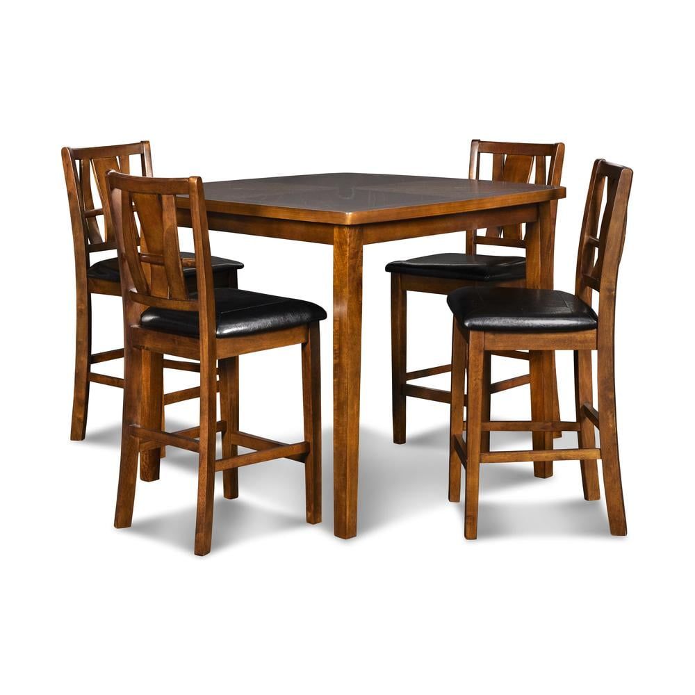 Dark Espresso Square Counter Dining Set with Faux Leather Seats